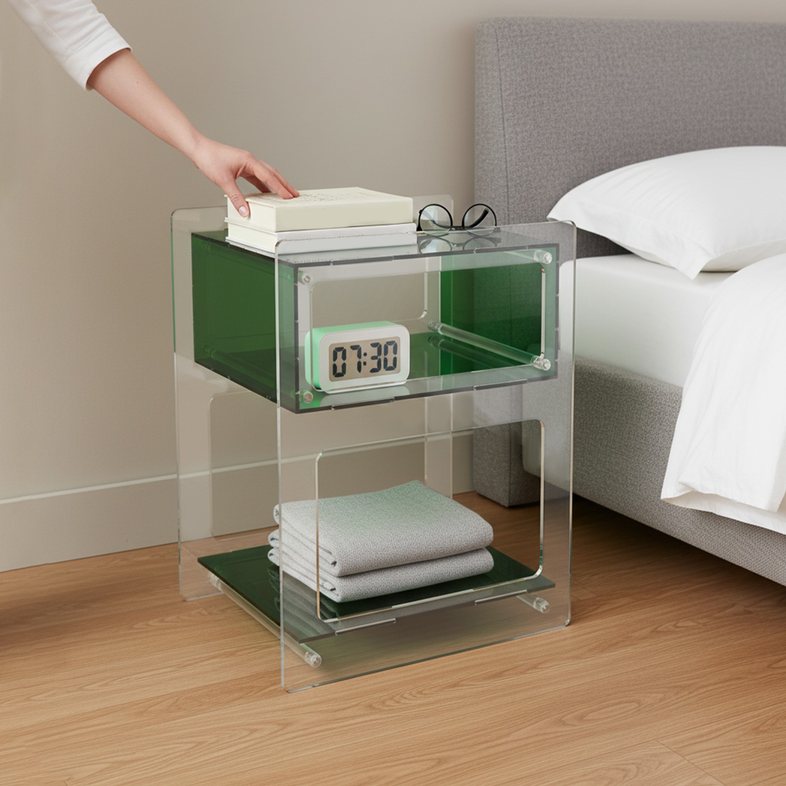 Acrylic Side Table, Acrylic Nightstand Green for Bedroom&Living Room Side Table