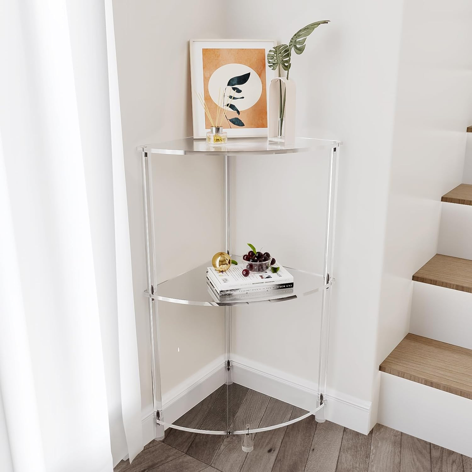 Acrylic Triangle Corner Table – 3 Tier Side Table for Any Room, 11.8”x26