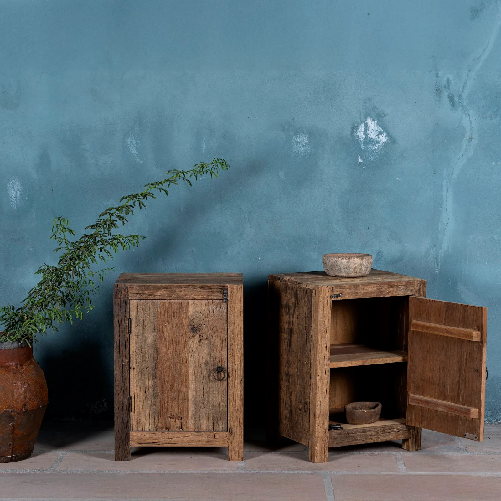Artisan Handmade Bedside Table Solid Wood Hand Carved 16.9 × 13.8 × 23.6 inches
