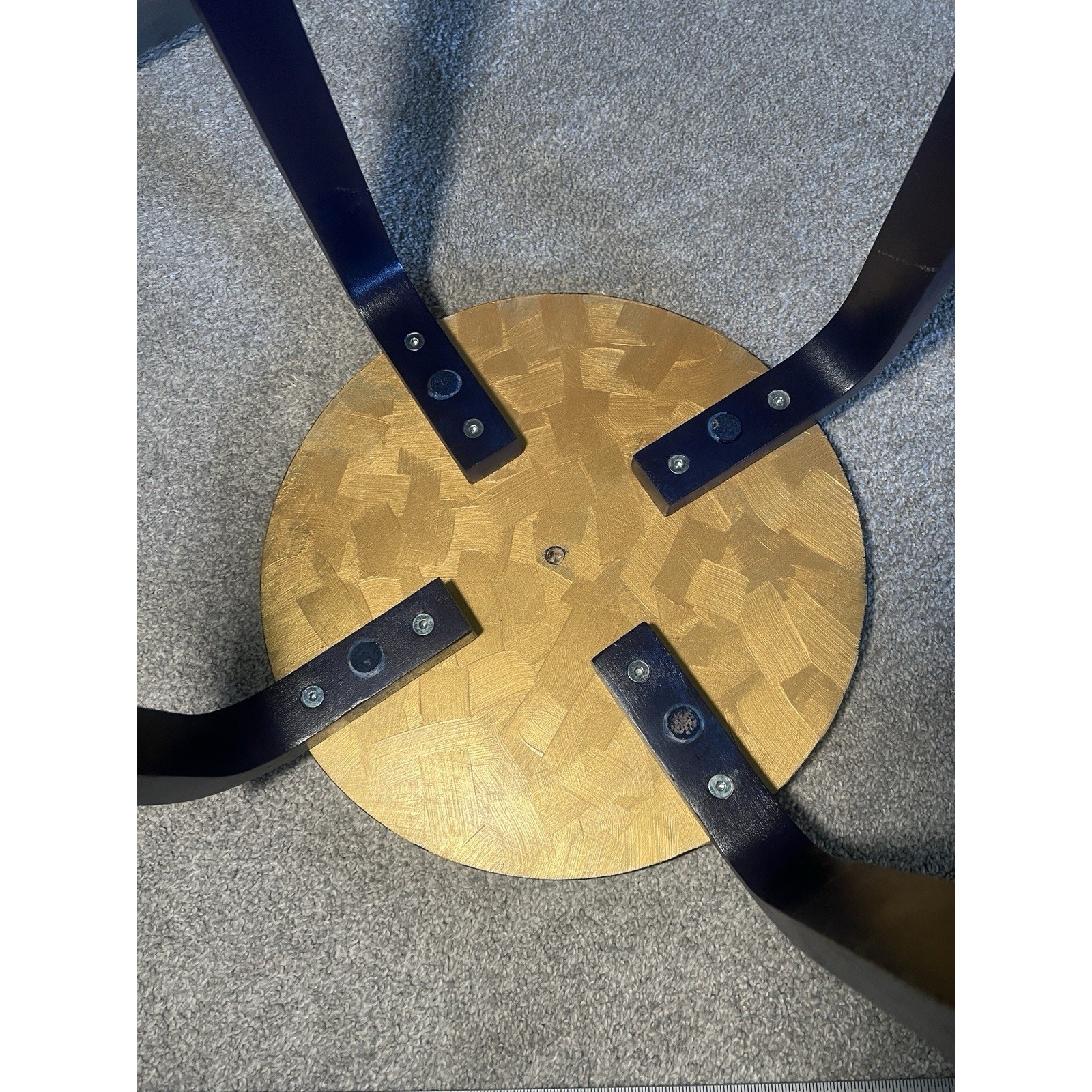 Hand-Painted Side Table Unique Colorful Navy Blue Legs Gold Geometric Boho