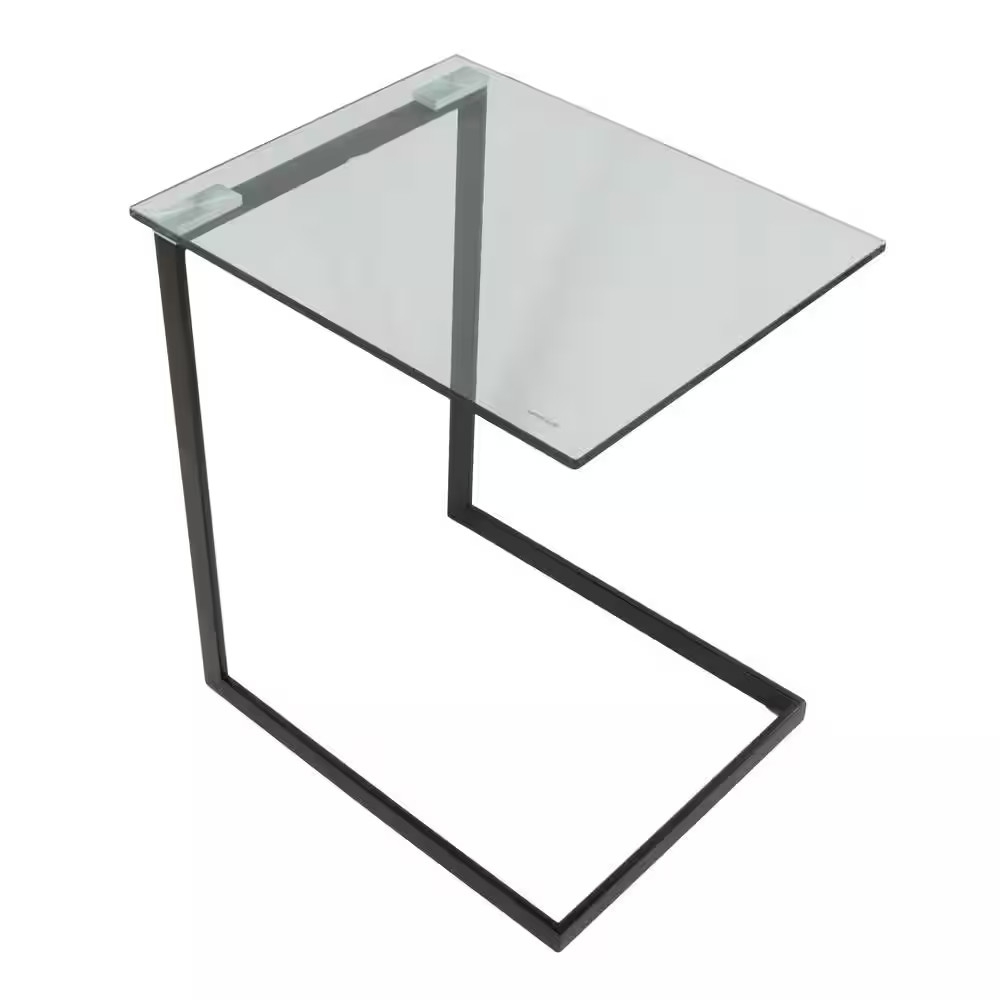 Zenn 15.75 In. Clear Glass and Black Metal Square End Table