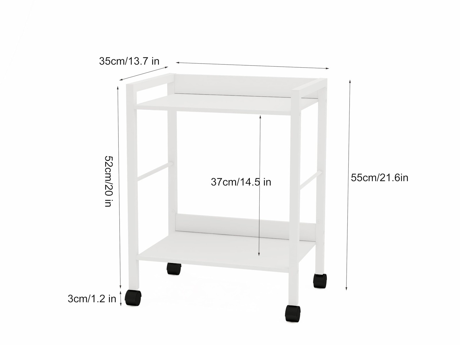 Aopark 2-Tier Rolling Utility Cart with White Shelves and White Metal Frame, …