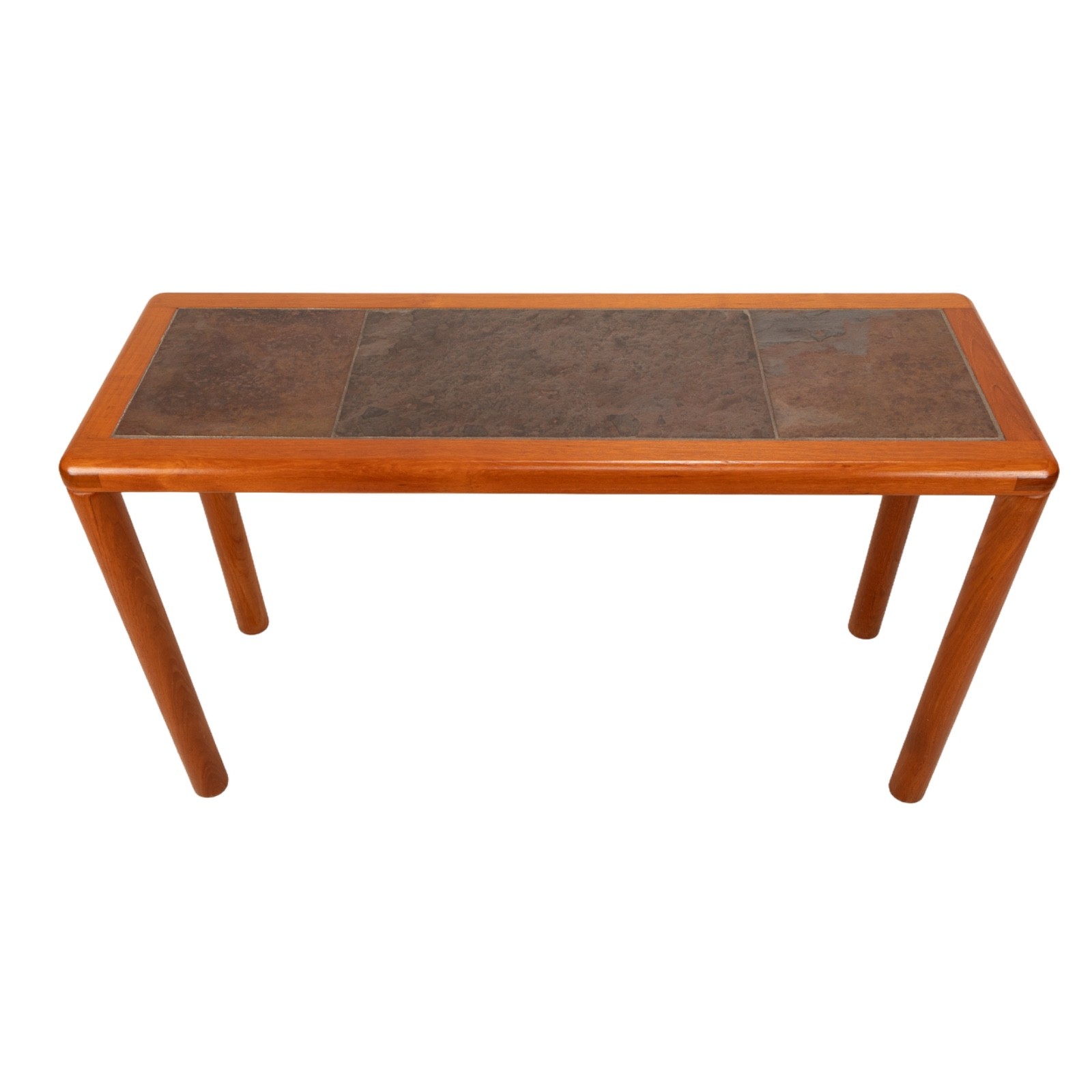 1970s Haslev Teak Console Sofa Table Slate Tile Top Made in Denmark Danish Mod