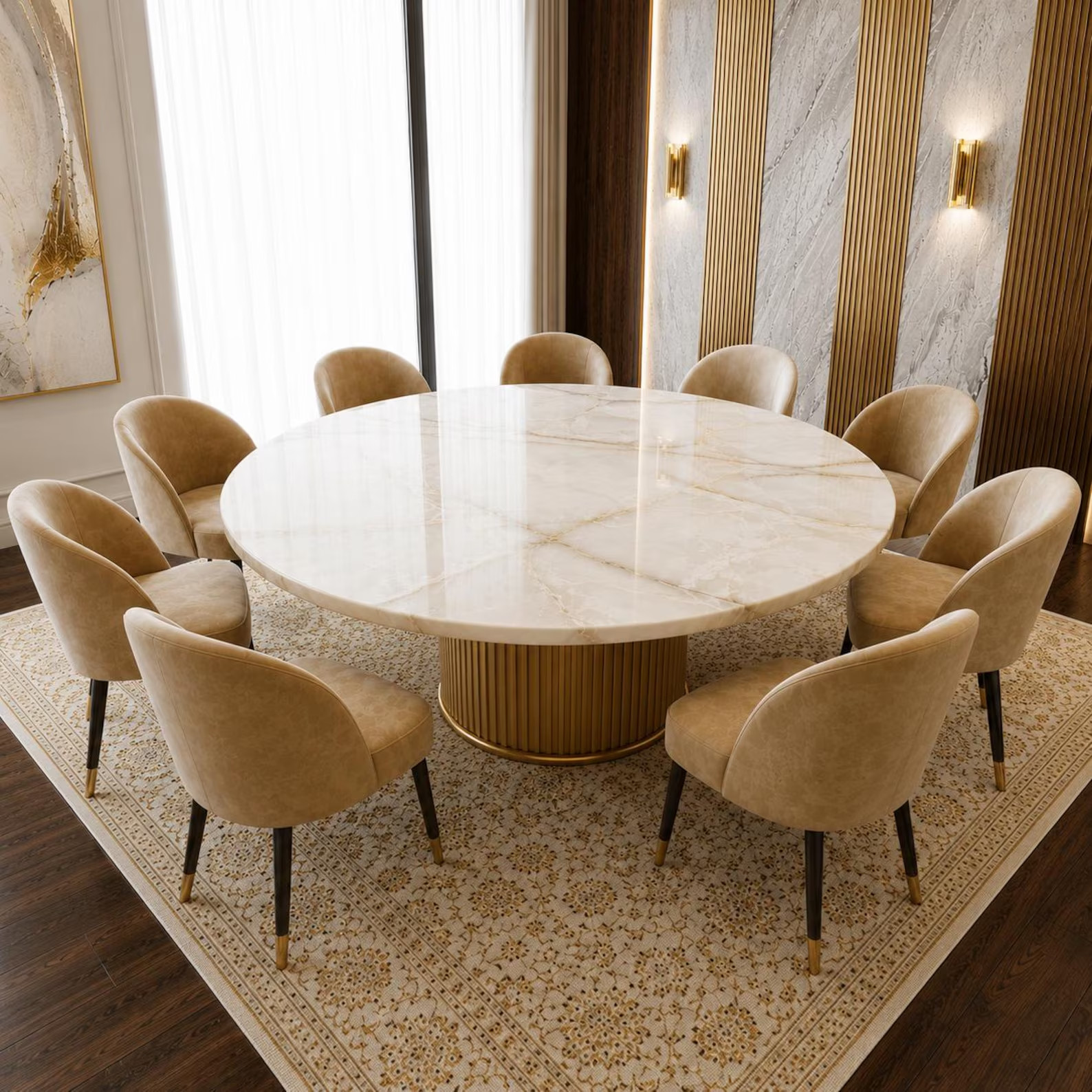 White Onyx Dining Table Round Marble Luxury Kitchen Furniture Handmade Modern