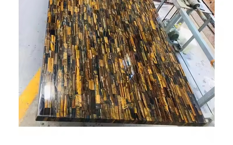 Tiger Eye Modern Dining Table Top, Rectangle Living Room Center Desk Table Top