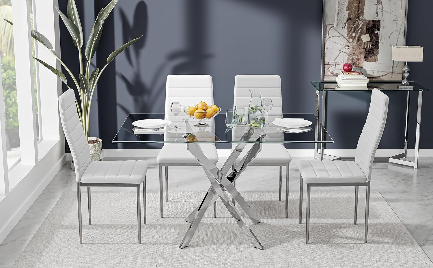 Elegant 47″ Tempered Glass Dining Table with Chrome Legs for Home & Office