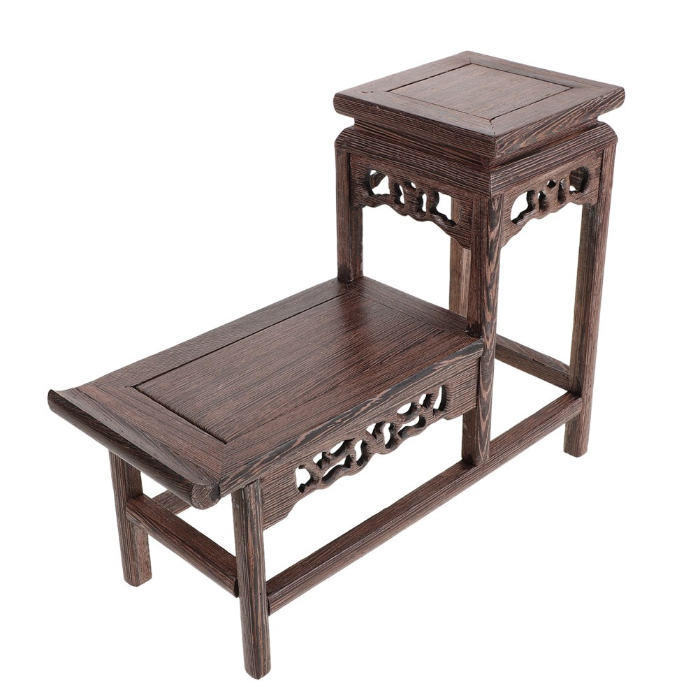 Rustic 2 Tier Wood Display Stand Reusable Indoor Plant Riser for Home Use