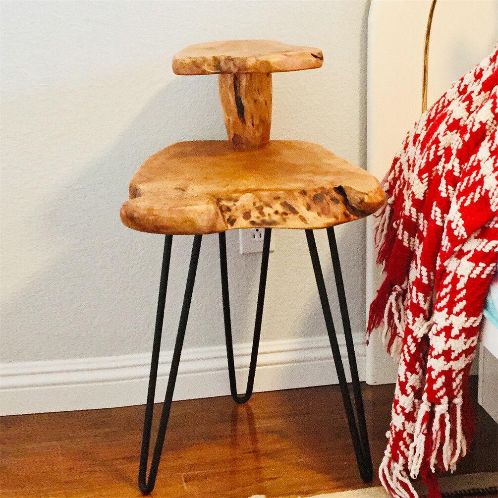 GREENAGE Cedar Root 2 Tier End Table, Rustic Live Edge Coffee Table Side Table