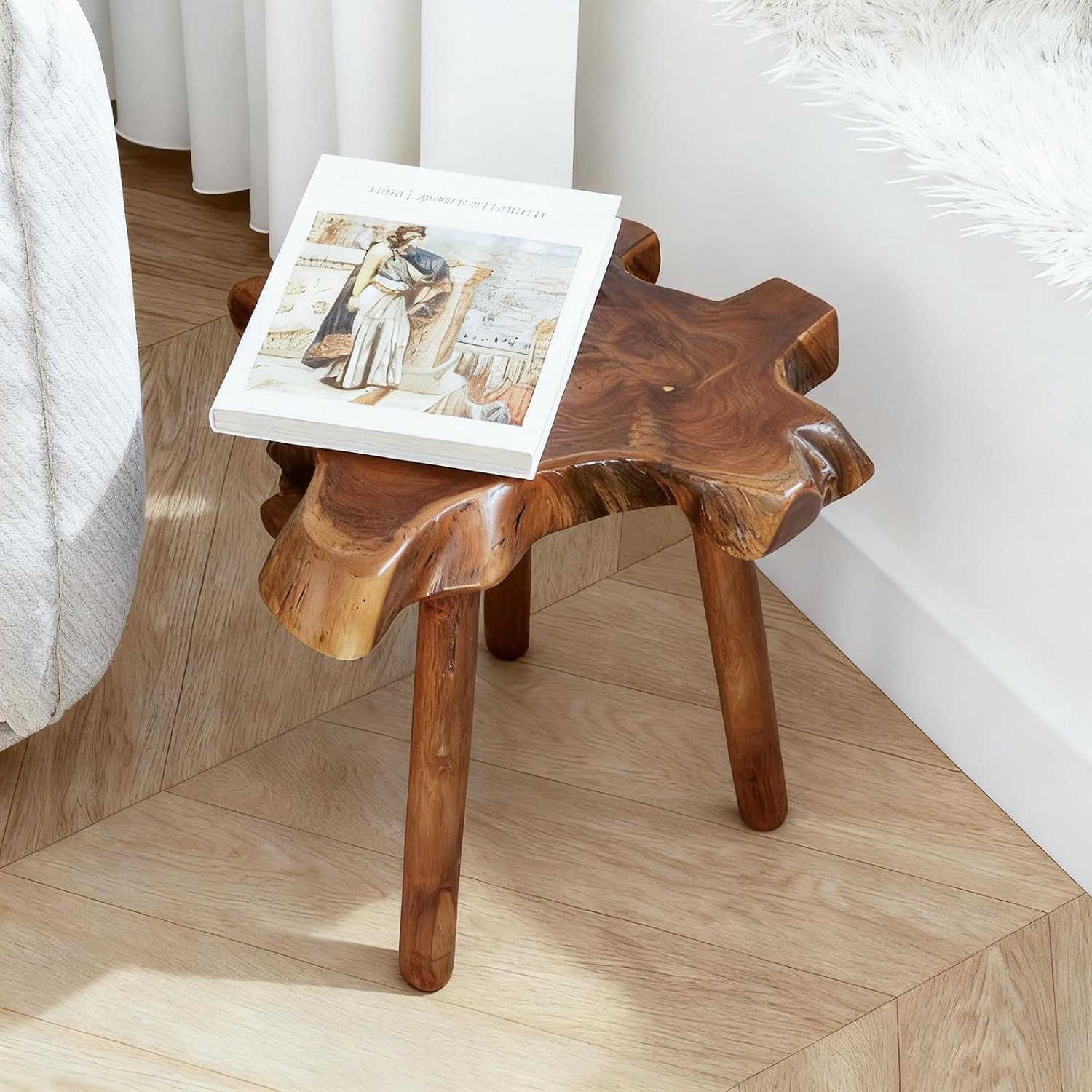 Teak Live Edge Solid Wood Wooden Side Table for Living Room Bed End Table
