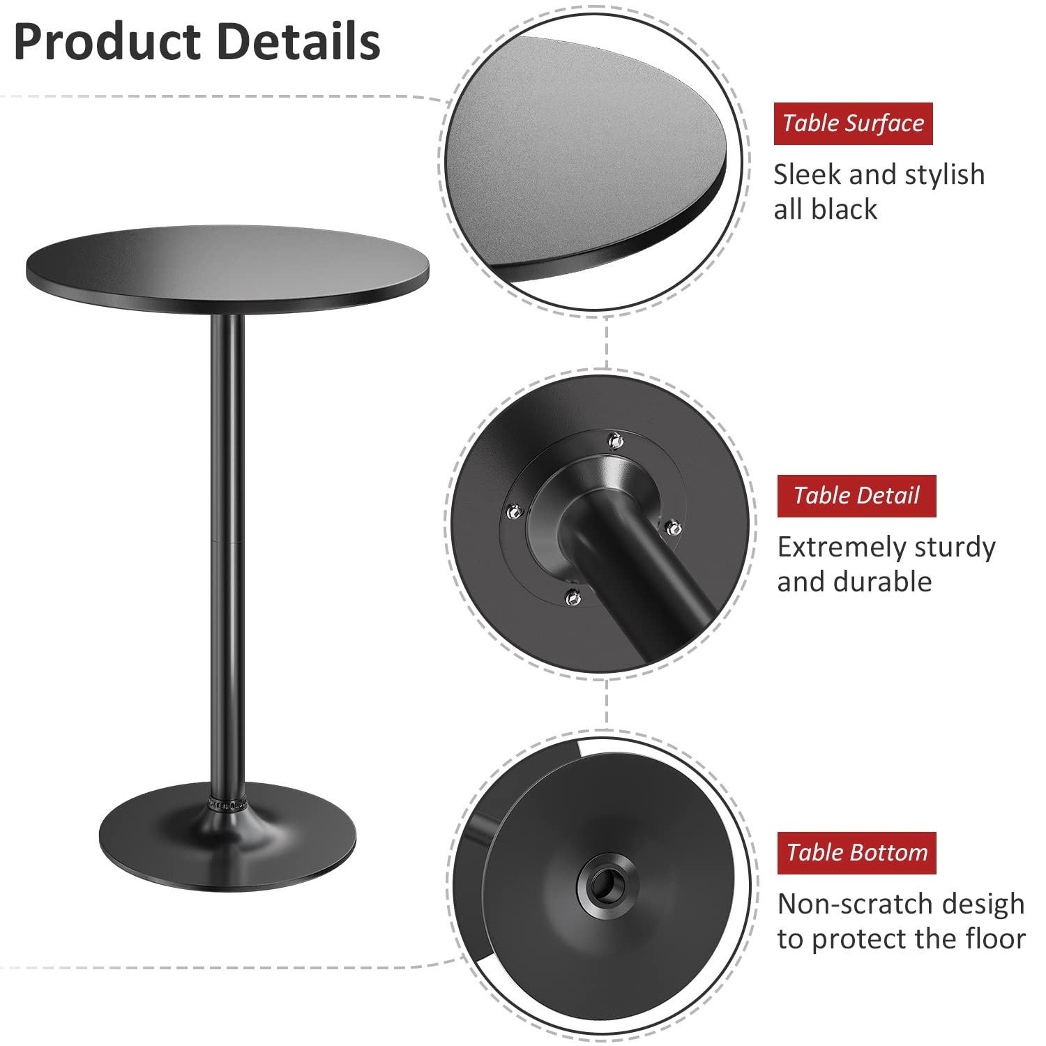 Bistro Pub Table Round Bar Height Cocktail Table Metal Base MDF Top Obsidian …