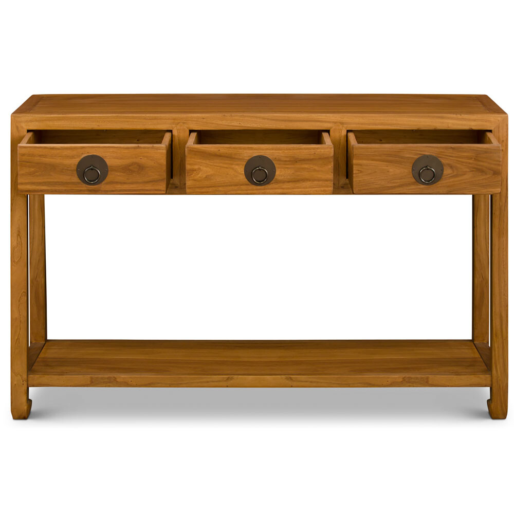 US Seller – Natural Elmwood Chinese Ming Console Table with 3 Drawers and Shelf