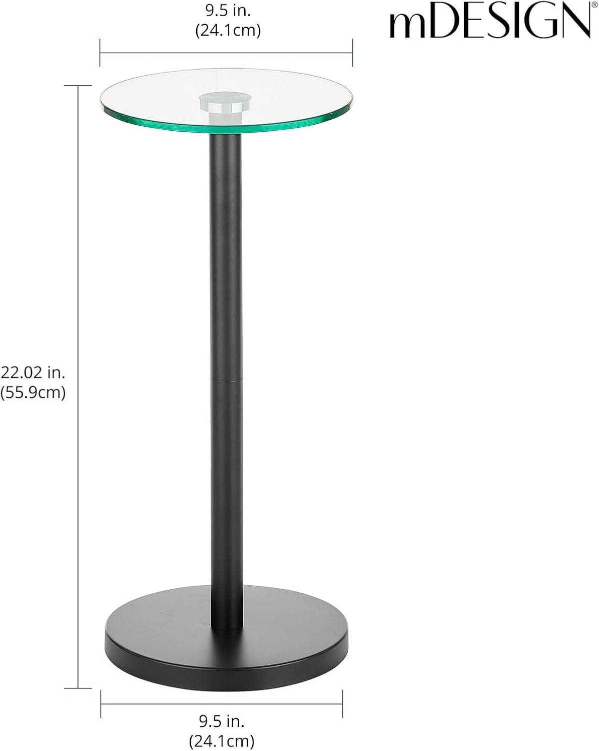 Modern Round Glass Top Accent Table – 9″ Clear/Matte Black for Any Room