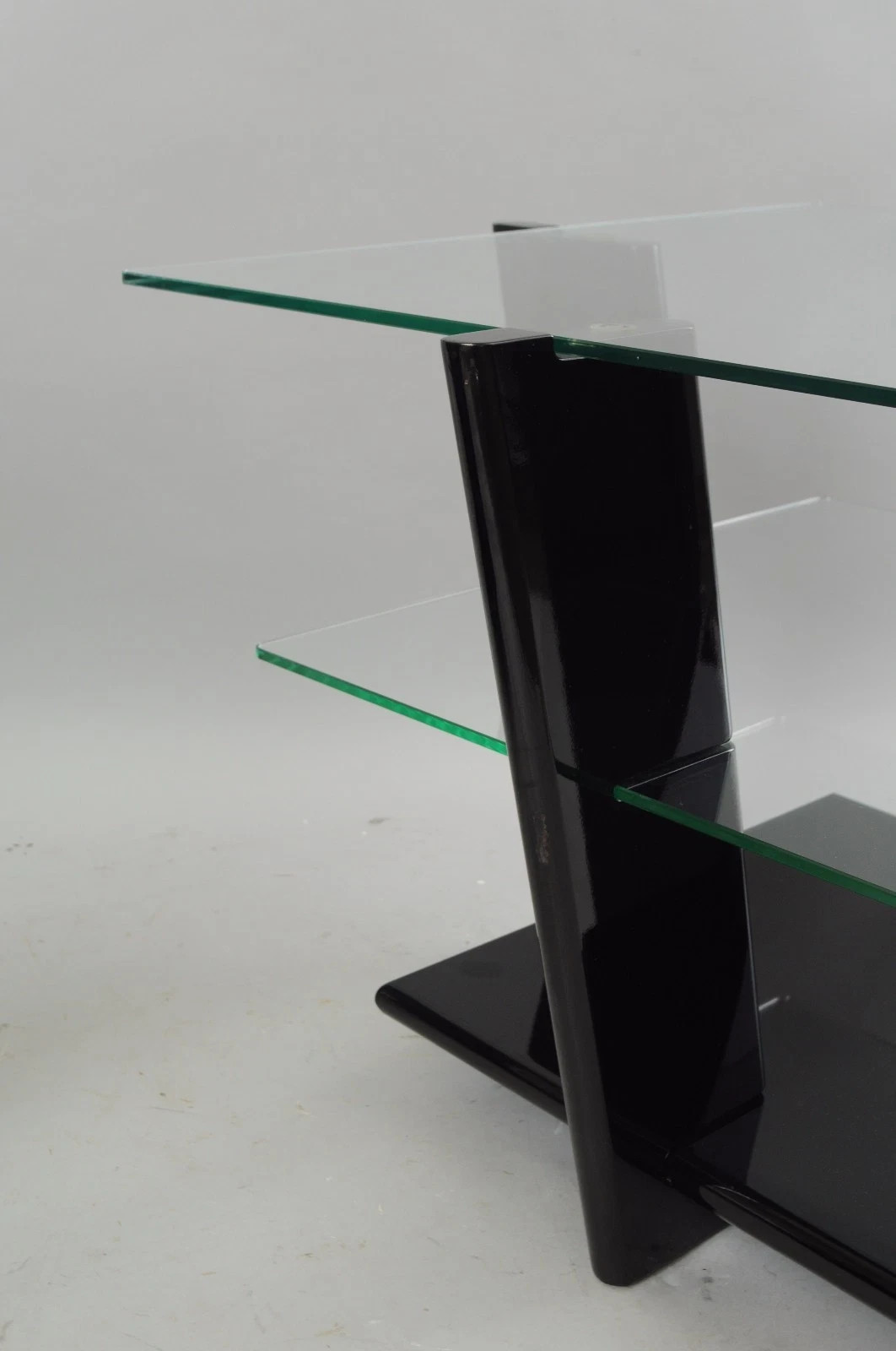 Contemporary Modern Black Lacquer & Glass 3 Tier Space Age End Tables – a Pair