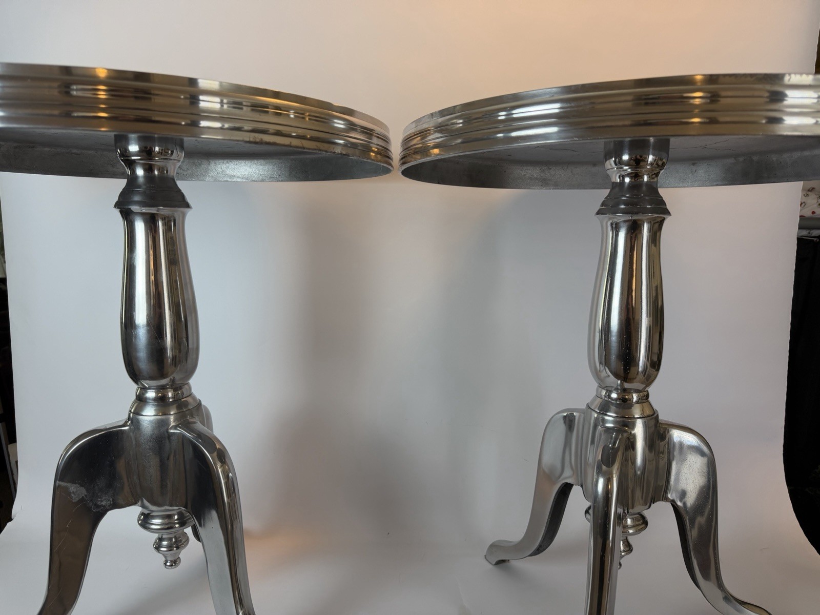 Pair Modern Sculptural Aluminum Pedestal End Tables Contemporary Designer