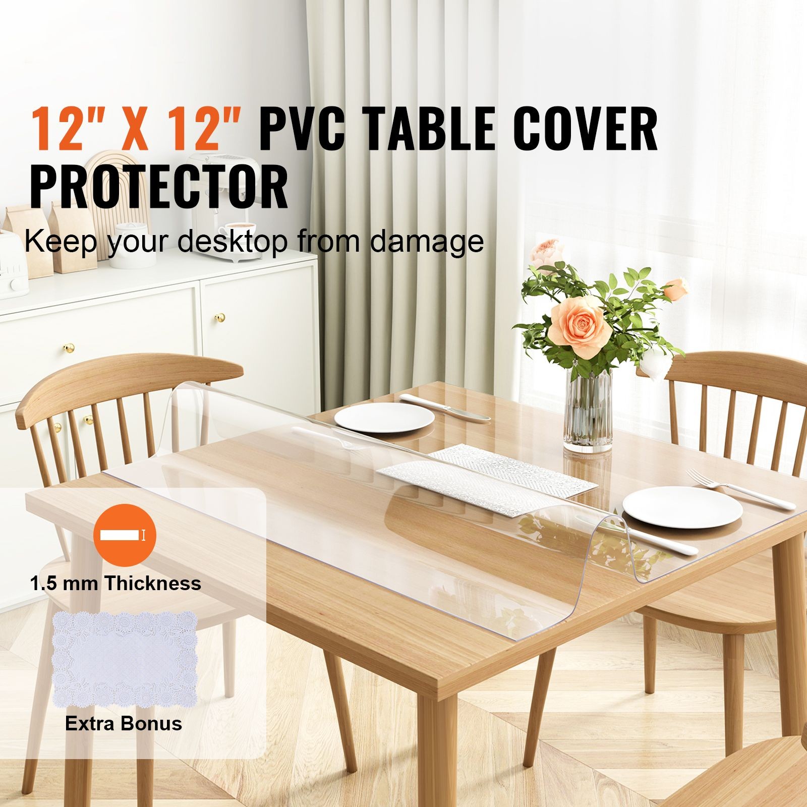 Clear Table Cover Protector, 12″ x 12″/ 305 x 305 mm Table Cover, 1.5 mm Thick