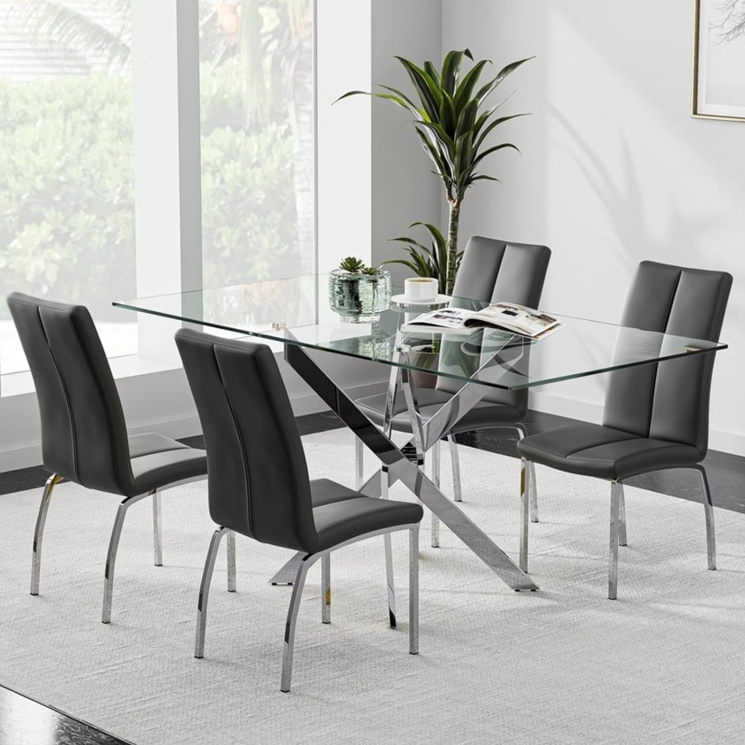 Elegant 47″ Tempered Glass Dining Table with Chrome Legs for Home & Office