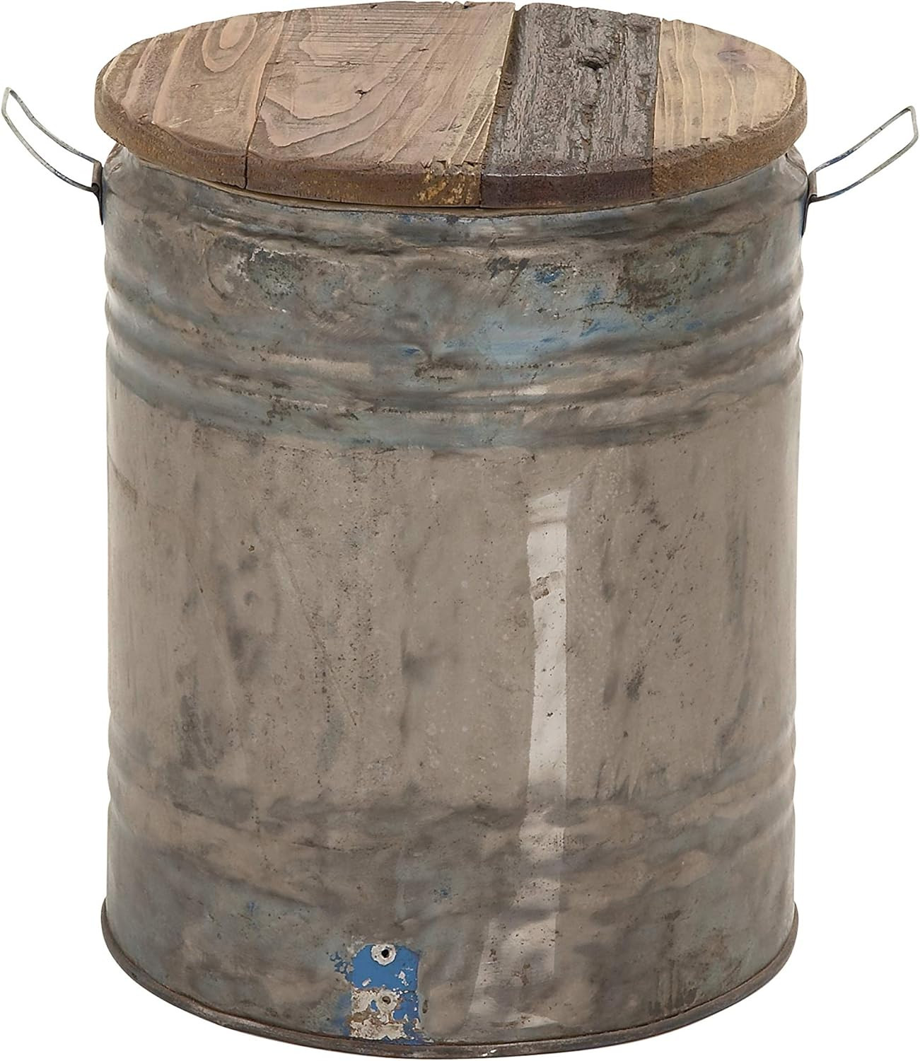 Gray Metal Side Accent Table with Brown Wood Top, 16″x16″x20