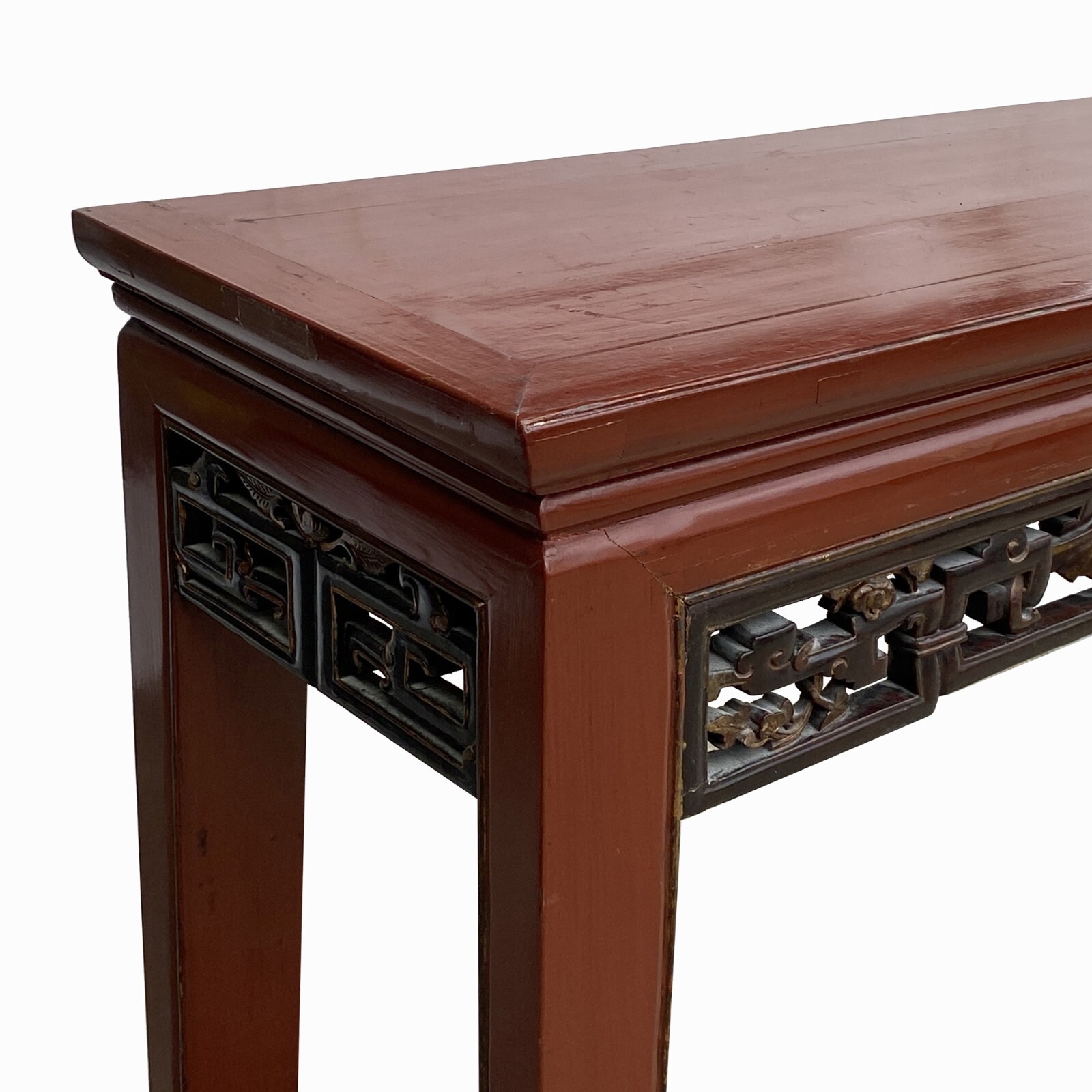 Chinese Vintage Brick Red Relief Ru Yi Carving Long Altar Console Table cs7757