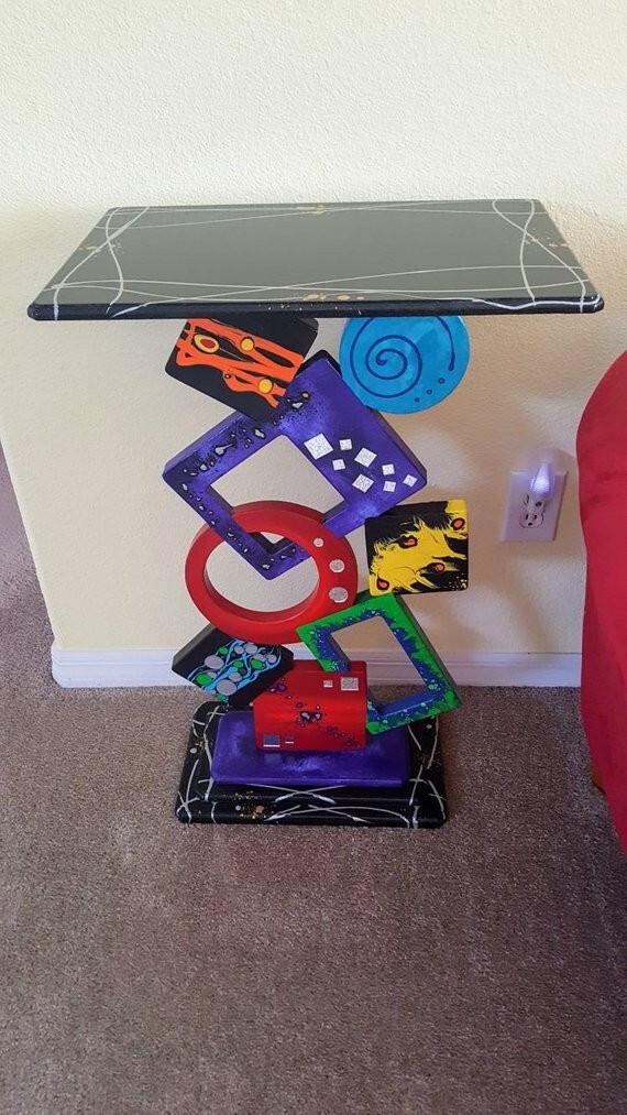 Contemporary Modern Abstract Table – Colorful Geometric Unique Table by Alisa