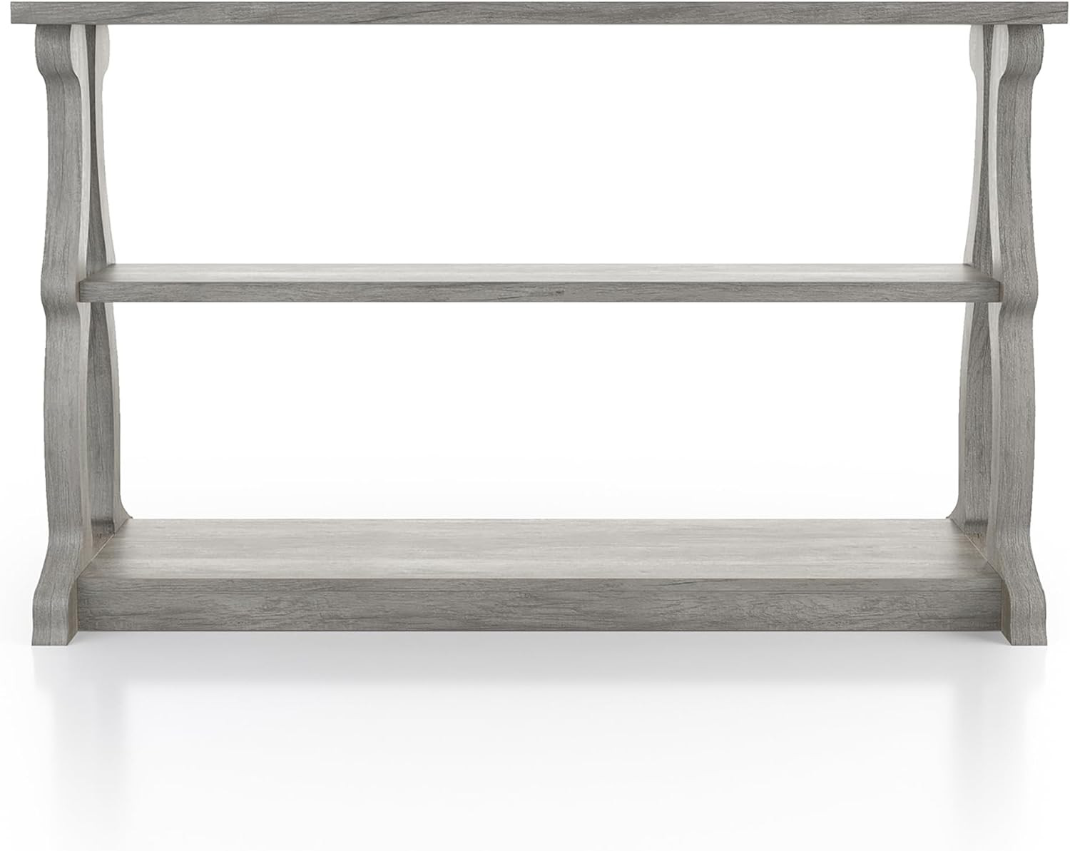Vintage Gray Oak 48″ Wood Console Table with 2 Open Shelves for Any Room