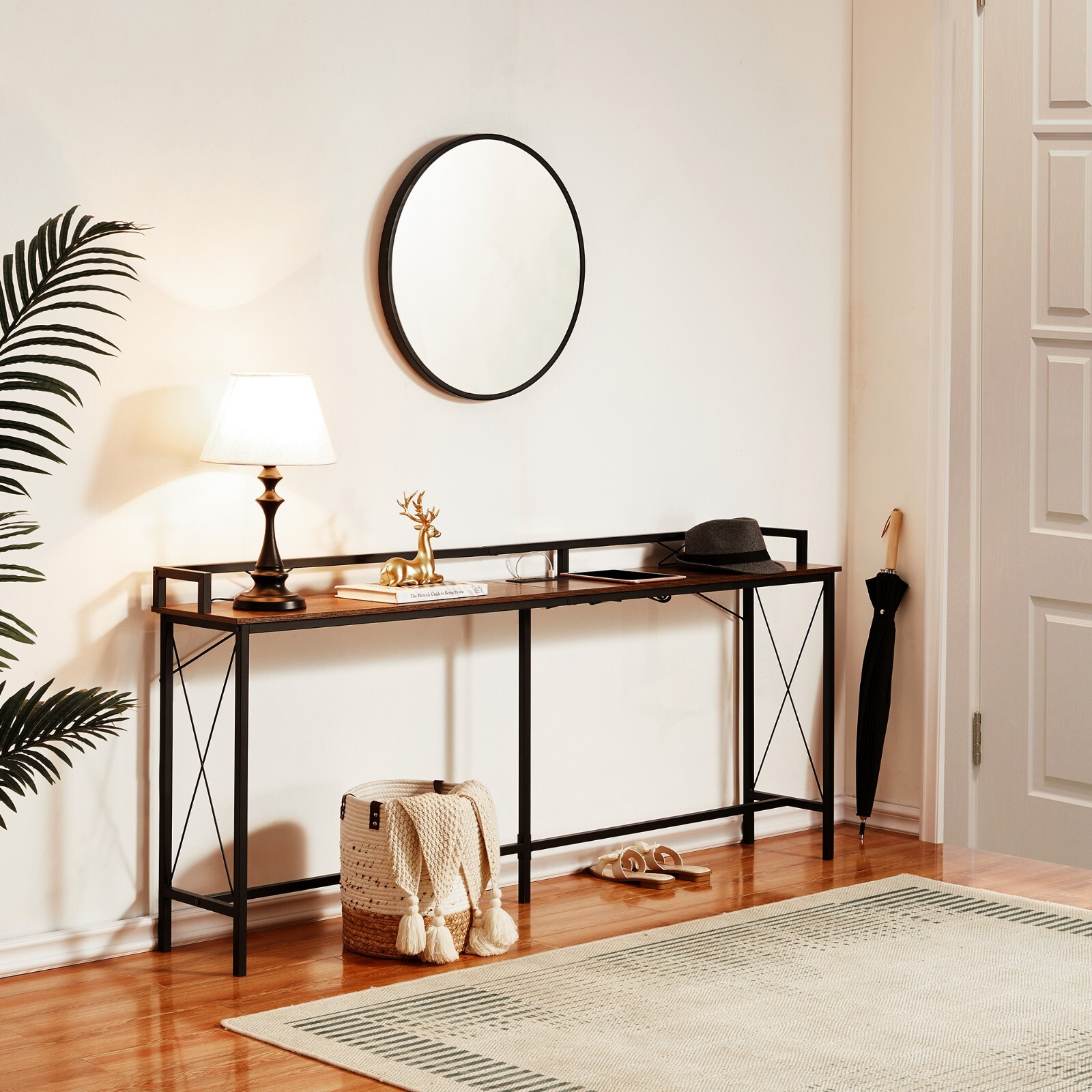 Console Table with Power Outlet 39/55/70″ Long Narrow Sofa Entryway Side Table