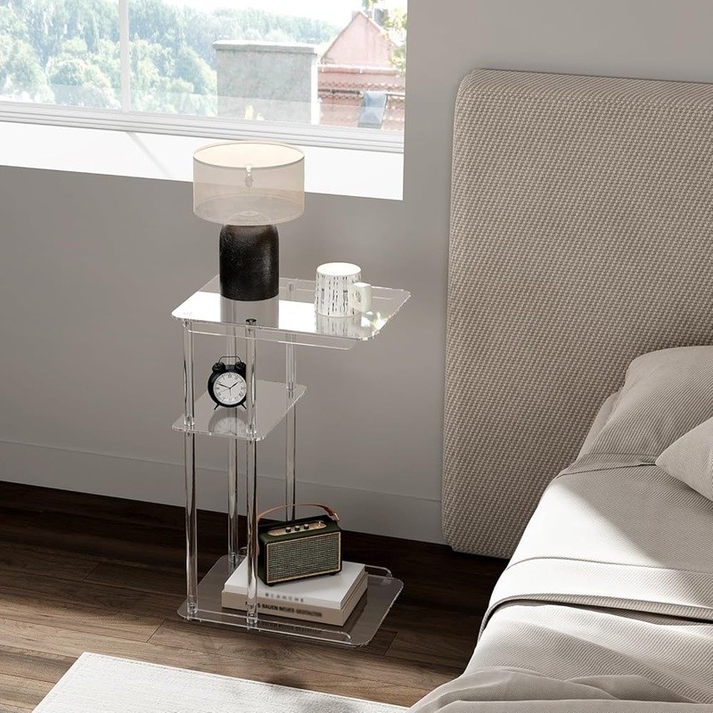 Clear Acrylic C Shaped End Table Snack Table Living Room Bedroom 3 Tiers New