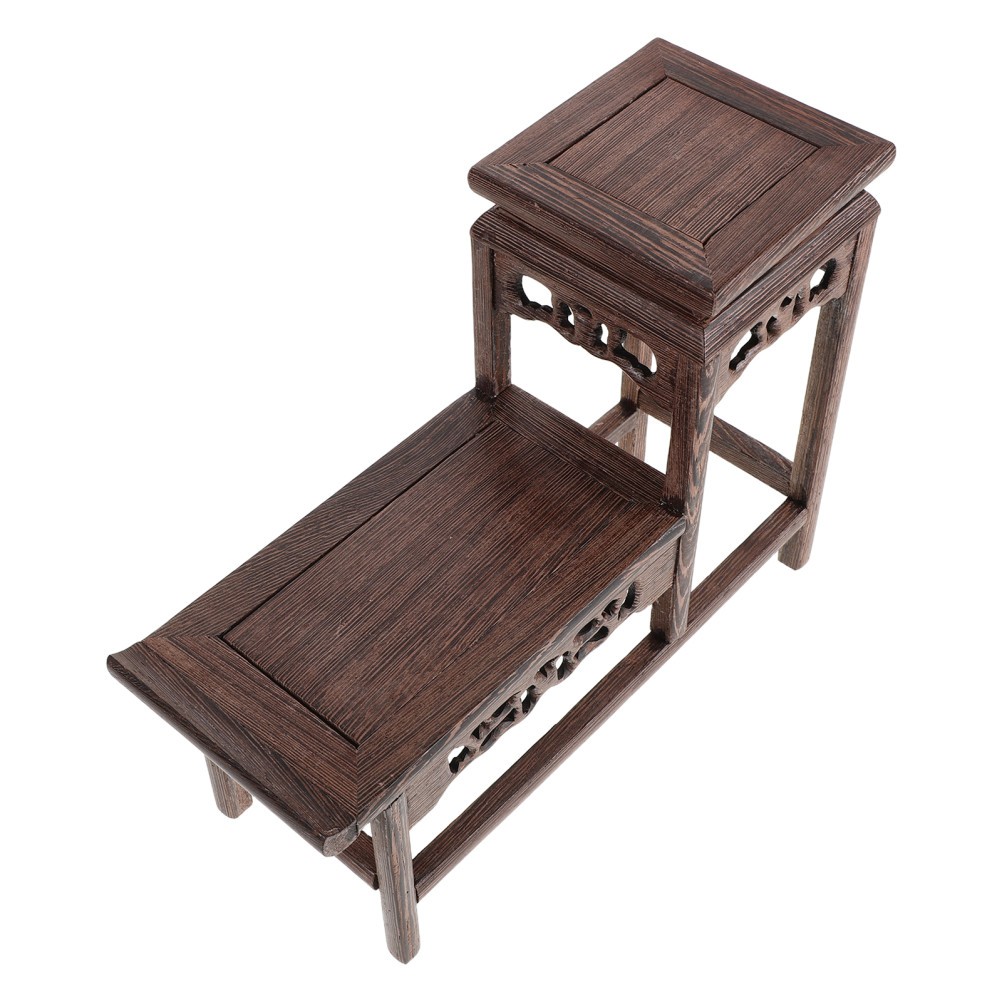 Rustic 2 Tier Wood Display Stand Reusable Indoor Plant Riser for Home Use