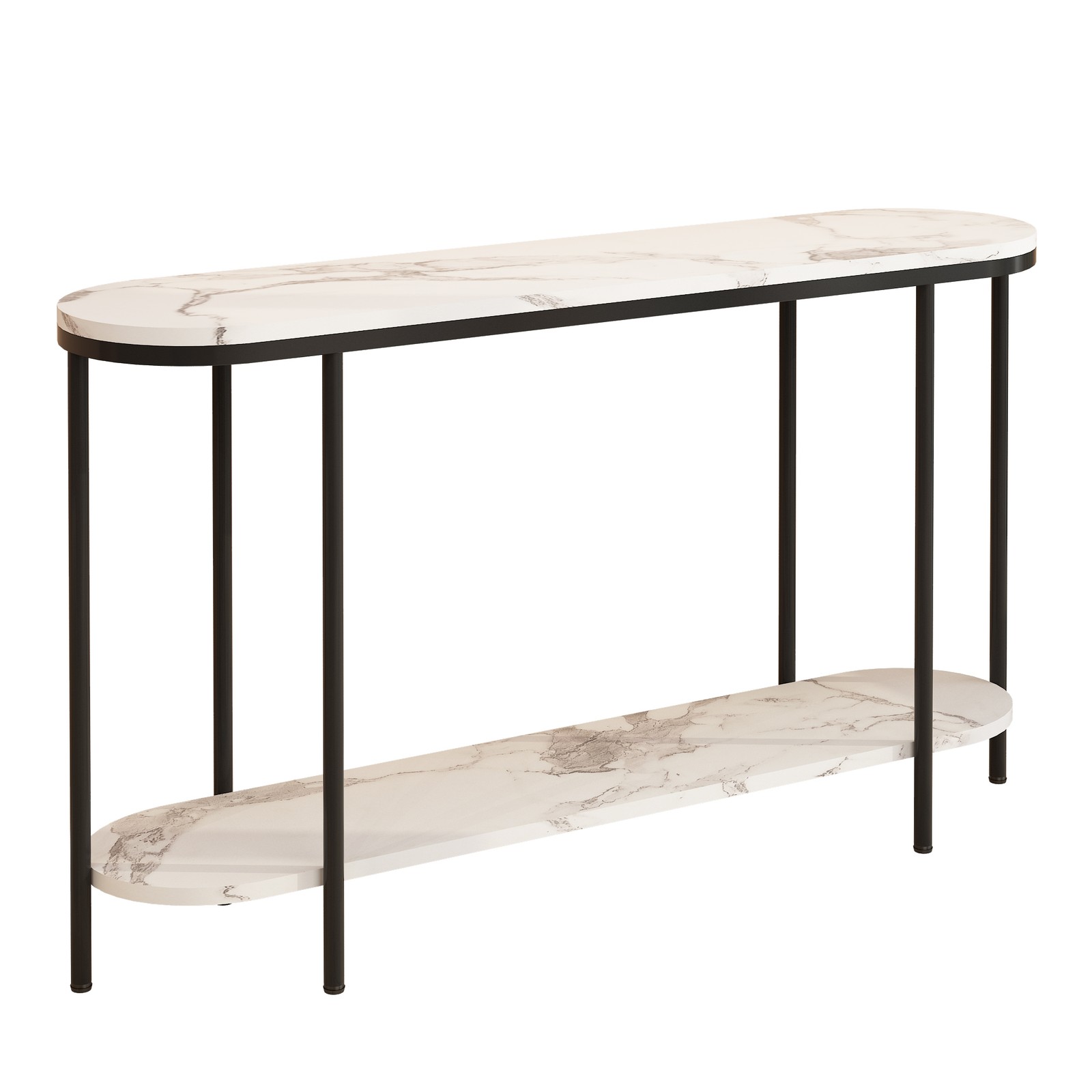 Console Table 2 Tier Entryway Table with Storage Shelf Faux Marble Narrow Table