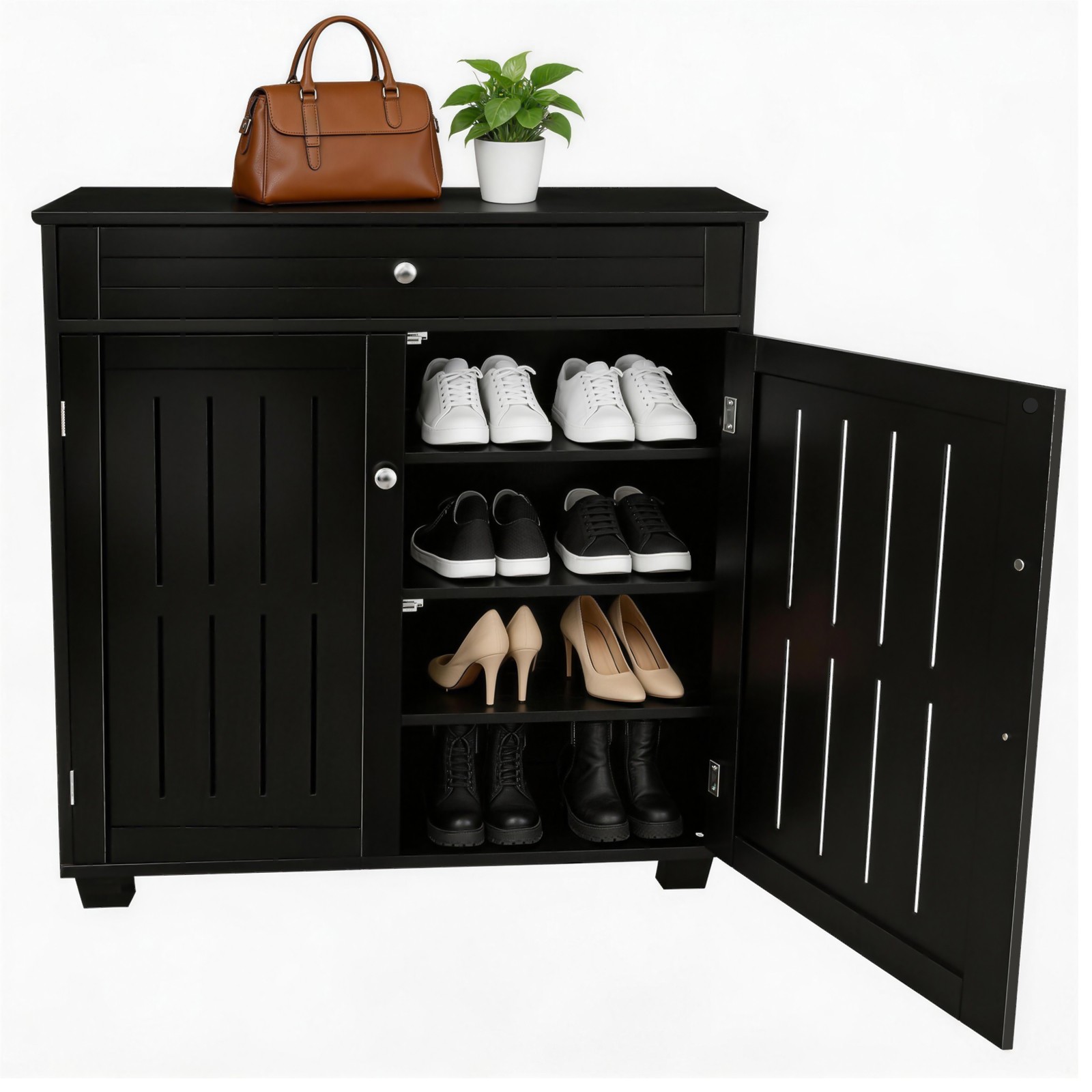 30.7in Shoe Rack Storage Organizer Cabinet Entryway Stand Table w/ Drawer Black