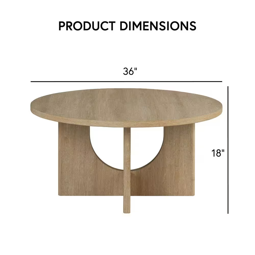 Calsen 3-Piece 36 In. Natural round Wood Top Coffee Table Set with Cross-Arch Ba