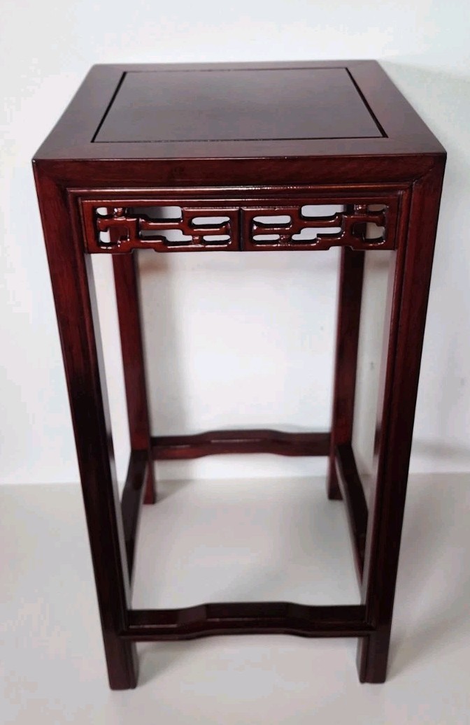 Pair Of Oriental Asian Side Tables Plant Stands Dark Cherry/Mahogany