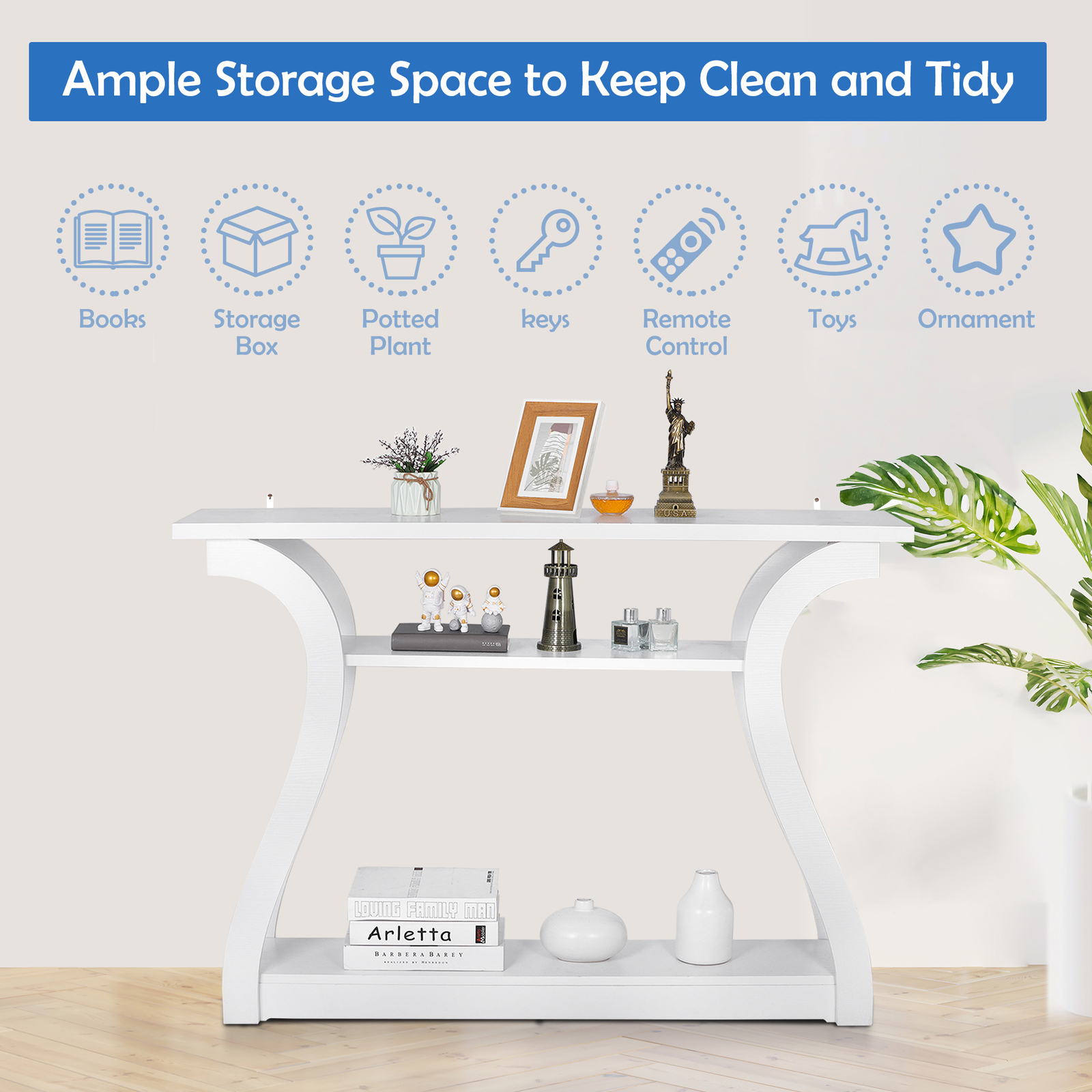 47″ Modern Console Table Accent Side Table for Sofa Entryway Display White
