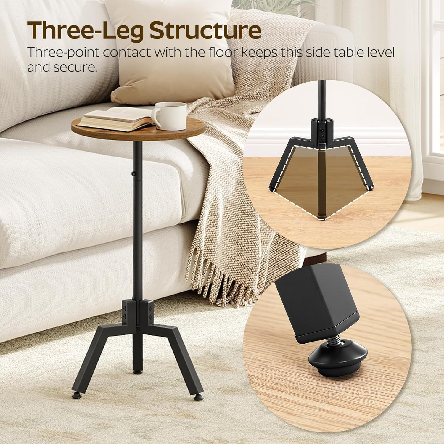 Round Side Table, Small End Table, Drink Table, beside Table for Small Space, Co