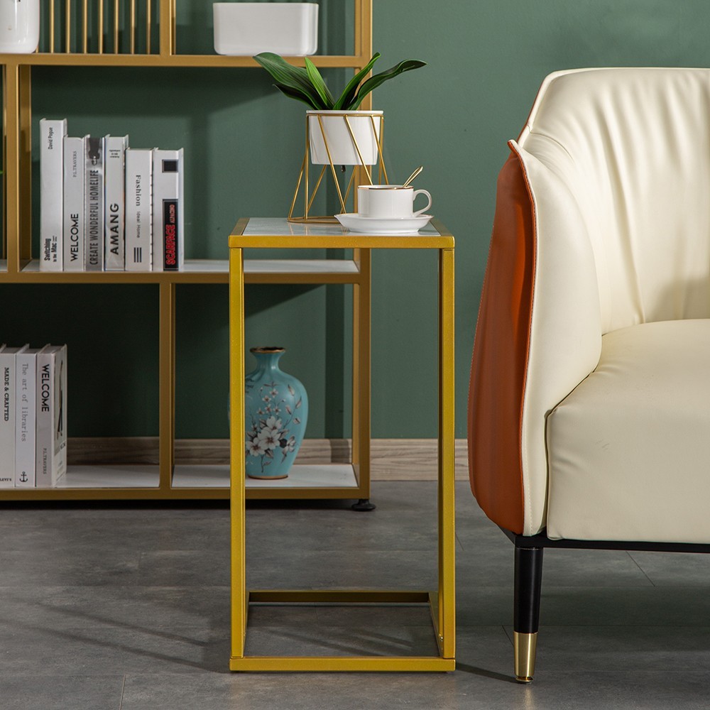 Marble Minimalist C-Shaped Table White And Gold Coffee Table Sofa Side Table