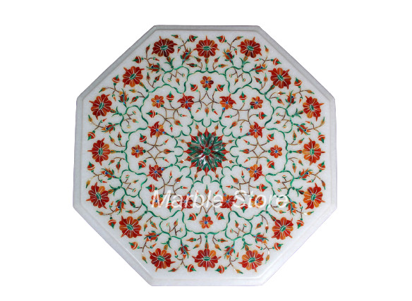 18″ Marble Coffee/End Table Top Carnelian Semi Precious Stones Work Home Decor
