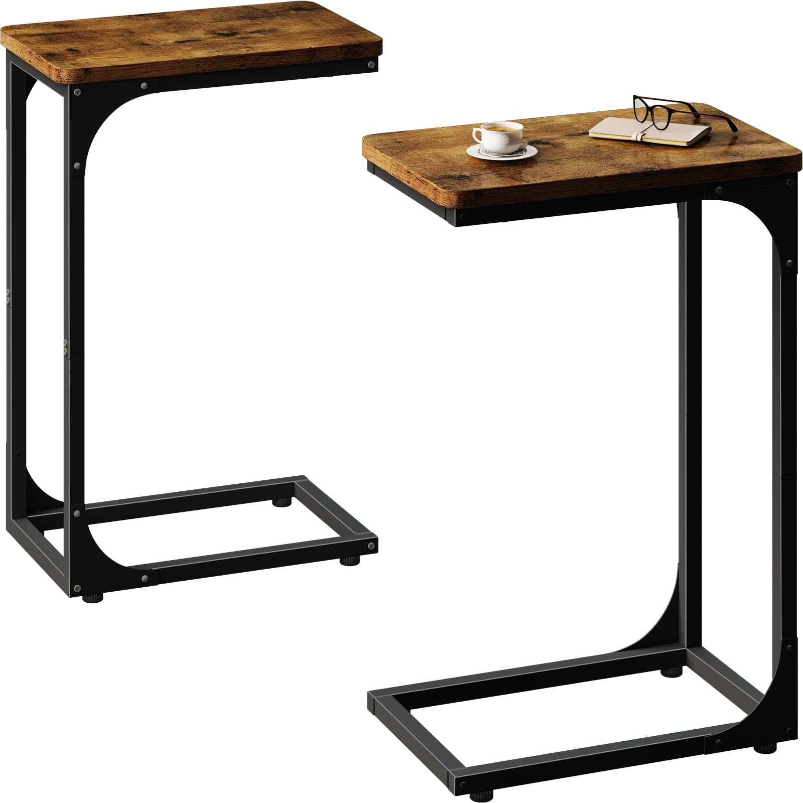 QEEIG Narrow Shaped Side Table Set of 2 Living Room Sets Slim Couch Tray Tabl…