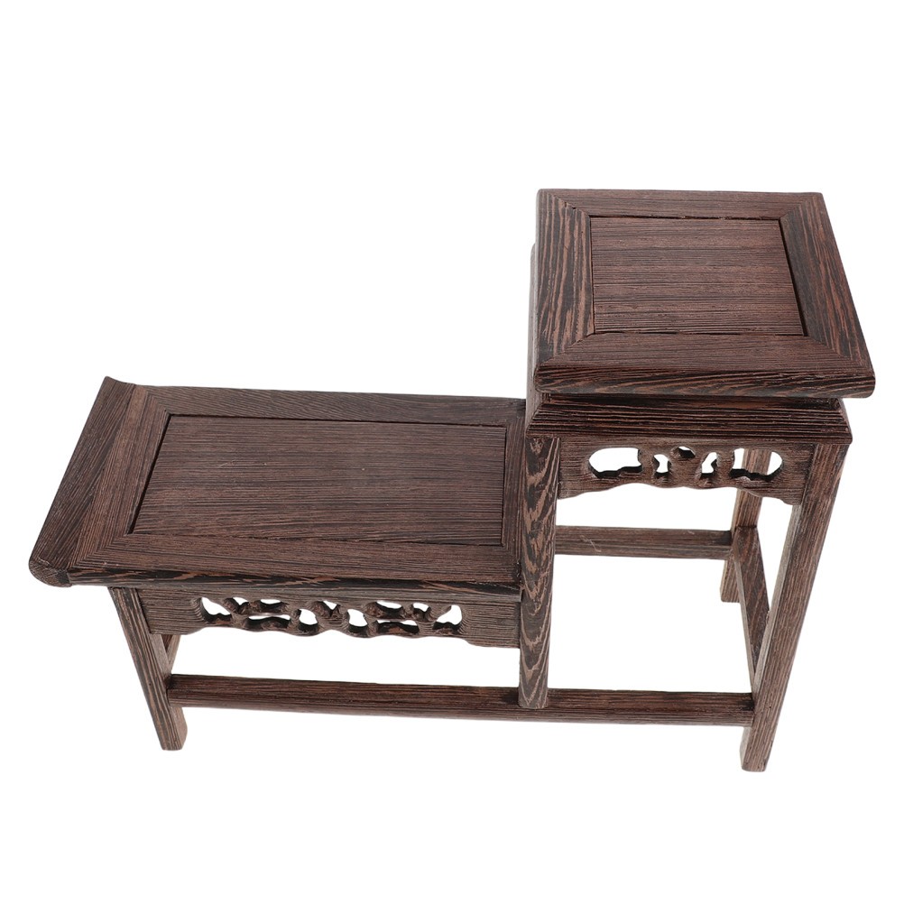 Rustic 2 Tier Wood Display Stand Reusable Indoor Plant Riser for Home Use
