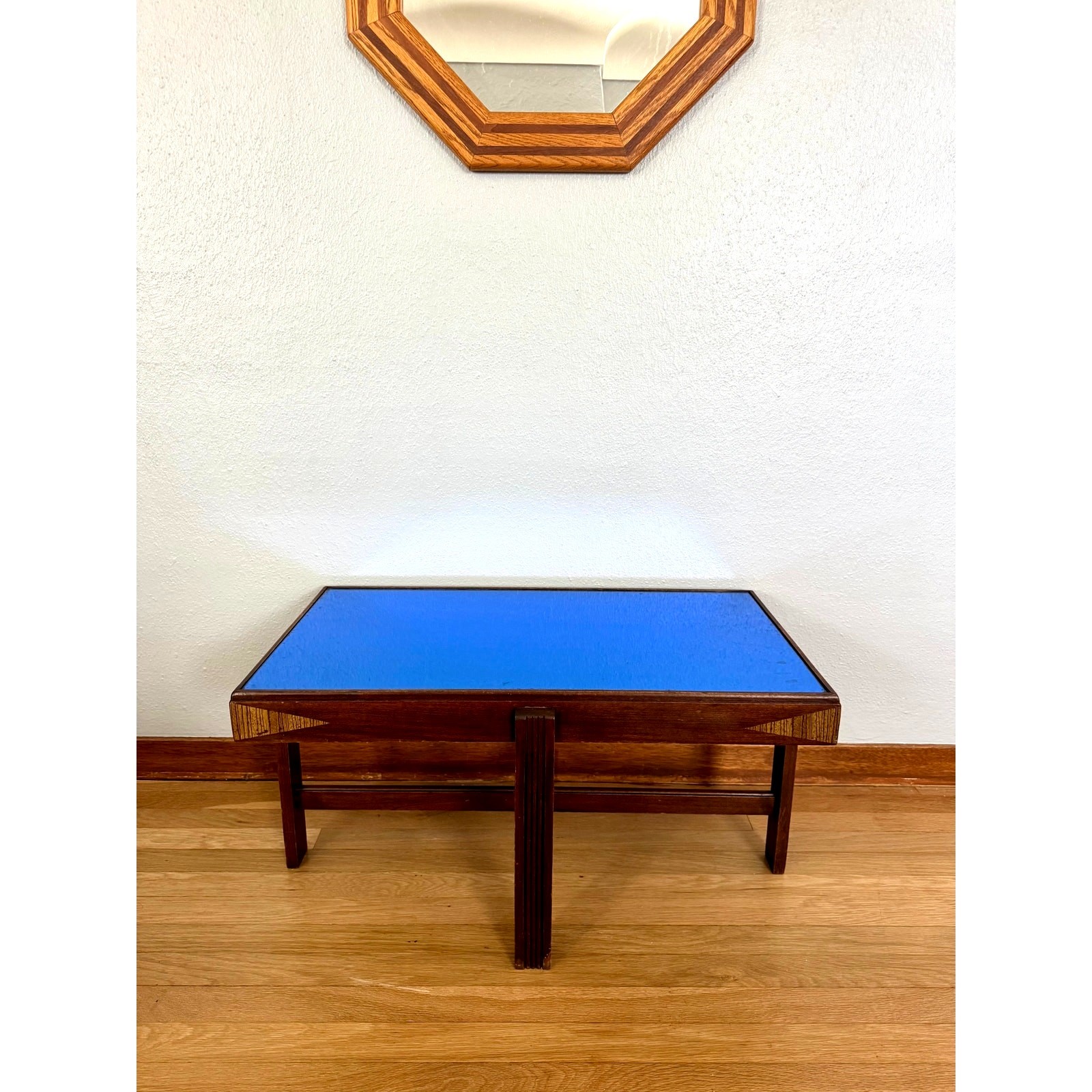 Art Deco Blue Mirror Coffee Table 1940s Hollywood Regency Cocktail Table