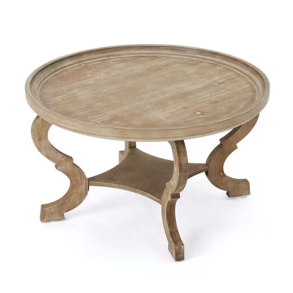 Althea 33 In. Natural Brown Wood round Coffee Table