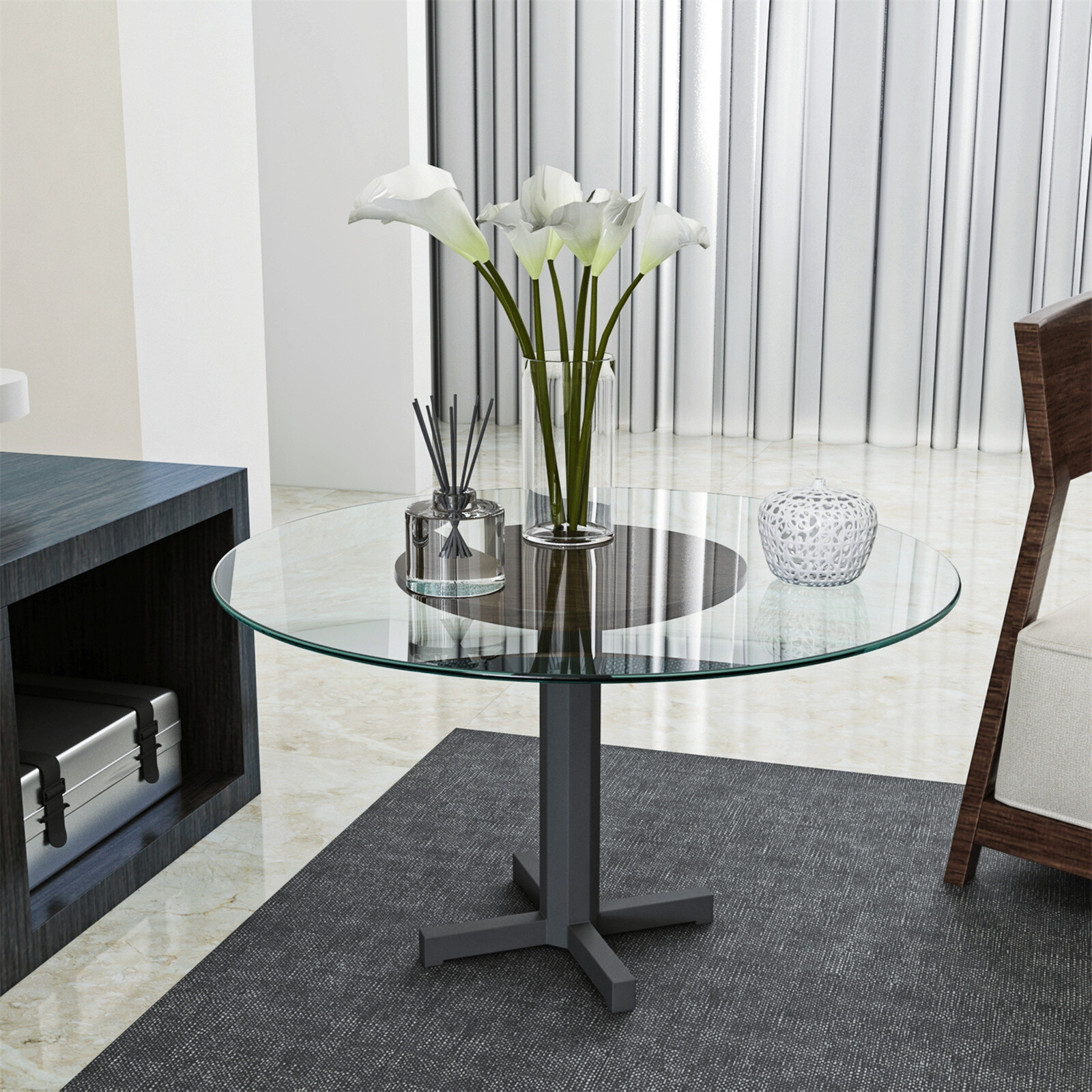 Round Tempered Glass Table Top 1/4” 1/2” 2/5″ Thick Round Beveled Polished