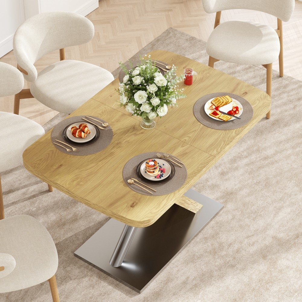 47.25”-63”Modern White Glossy Dining Tablefor4-6People Extendable Dining Table
