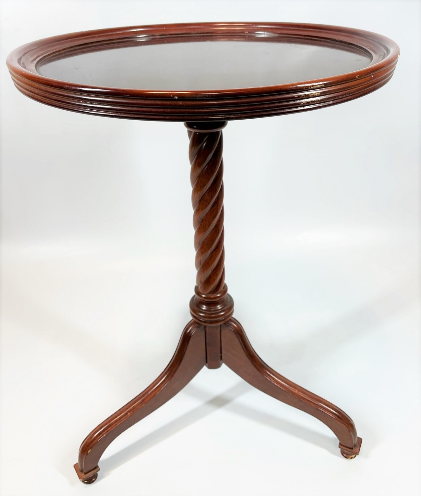 Vintage 21″ x 15″ China Turned Wood Round Twist Retro Still End Table Stand