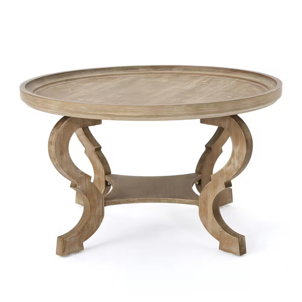 Althea 33 In. Natural Brown Wood round Coffee Table