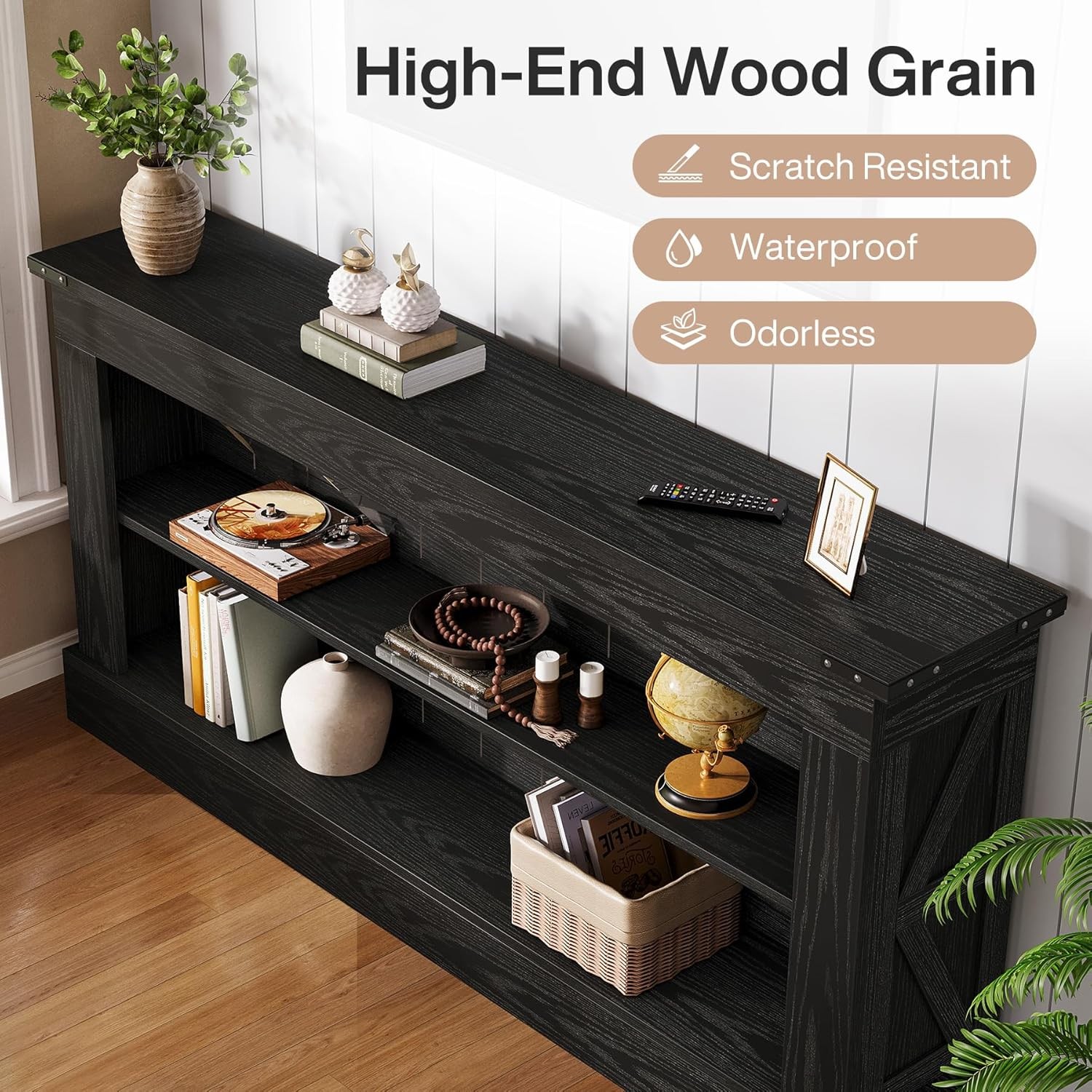 63-Inch Long Console Table for Entryway, Narrow Long Entry Table with Shelves