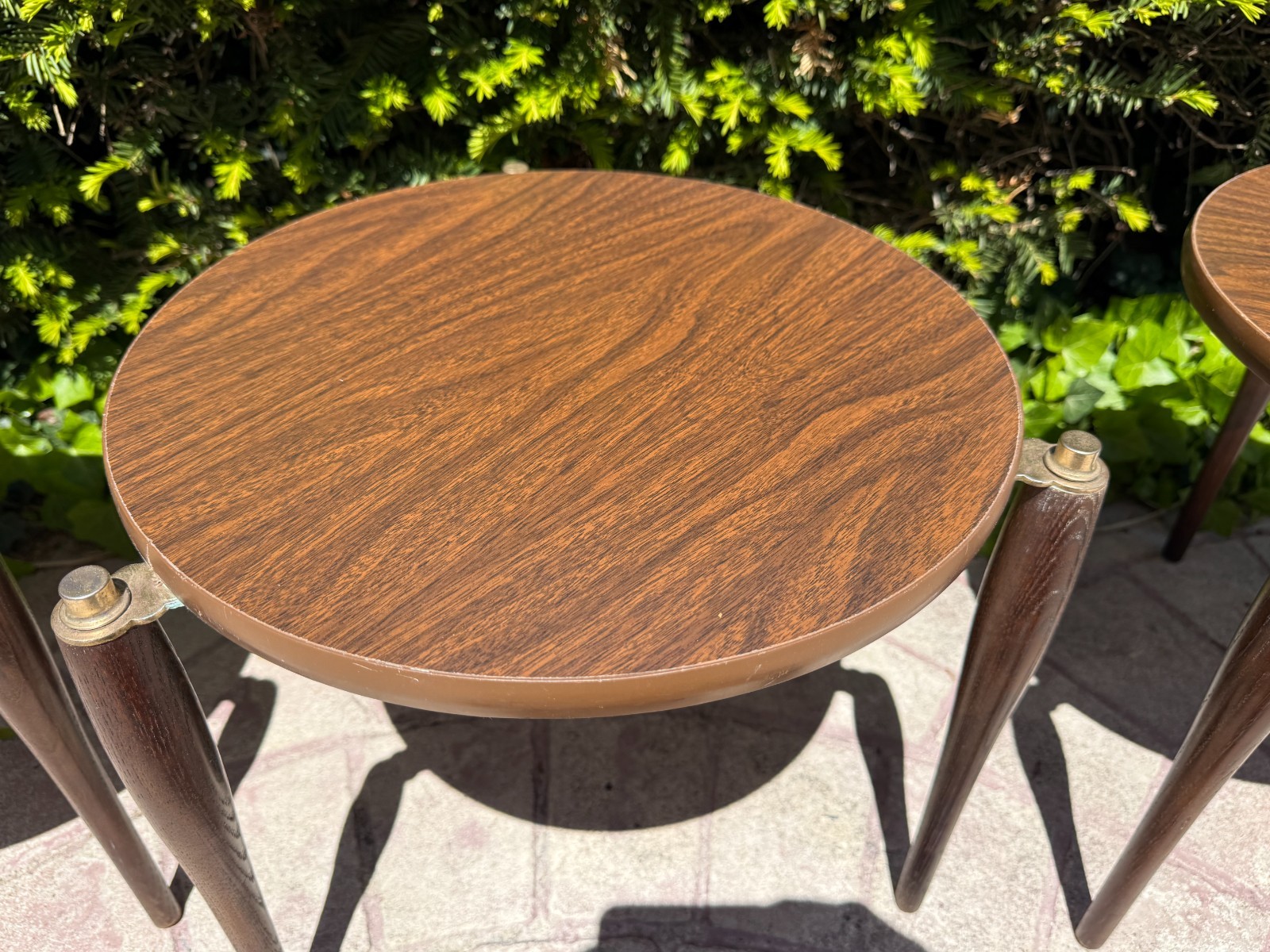 Mid Century Walnut Stacking Round Side Tables – Set of 3 Nesting Tables VTG