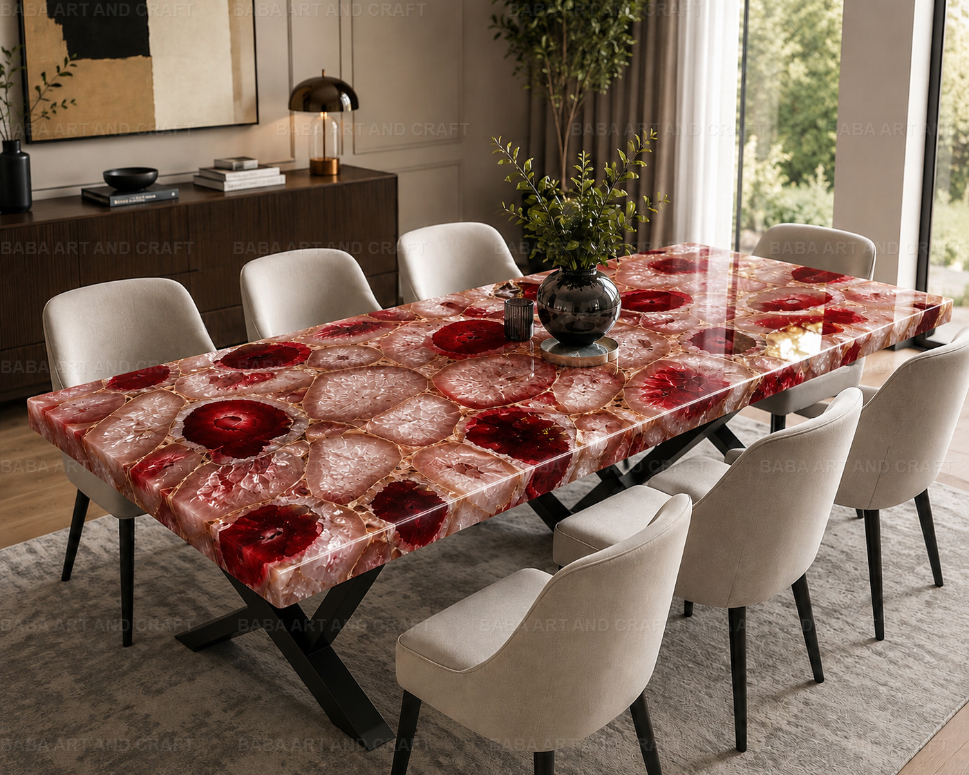 Handmade Red Agate Dining Table Top Natural Gemstone Luxury Dining Furnitu 12X24