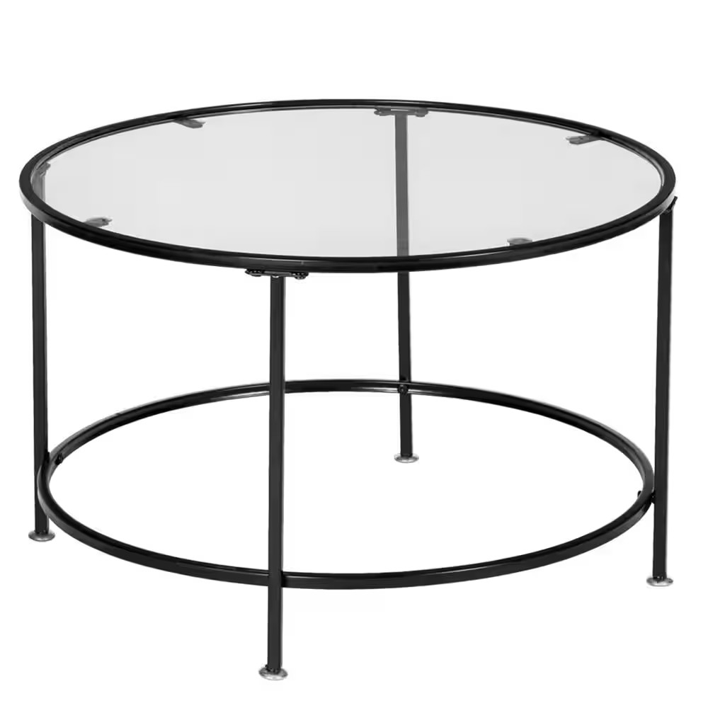 26 In. Tempered Glass round Coffee Table Coffee Cocktail Table