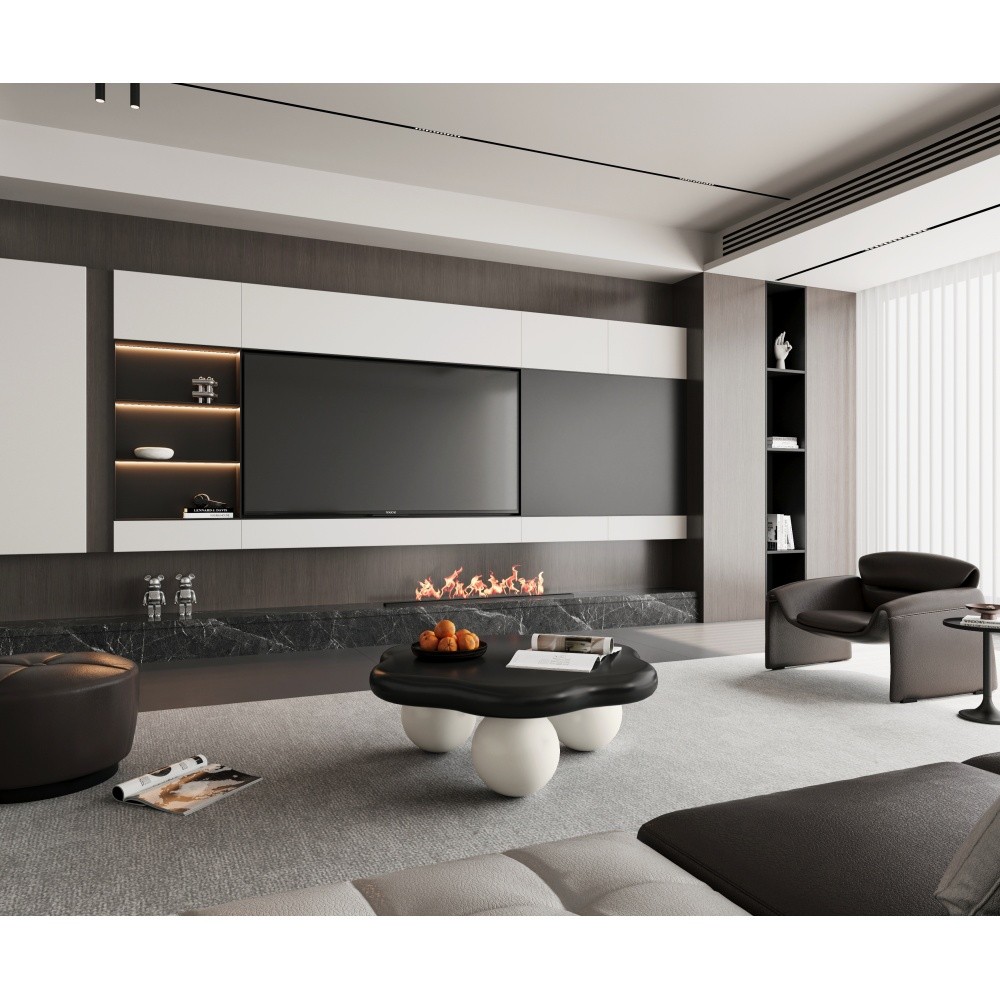 35″ Cloud Coffee Table, Petal-Shaped, Black Top White Legs, Spherical Base