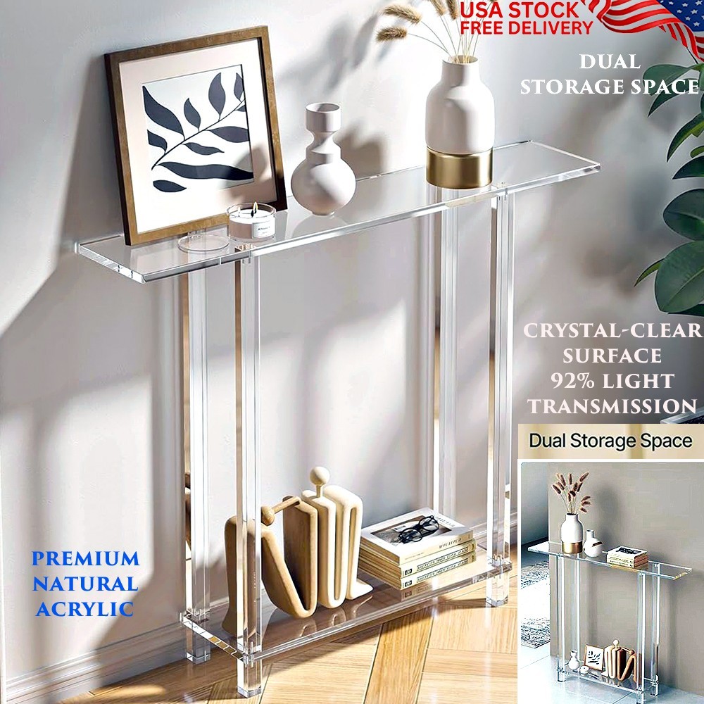 2-TIER MODERN CLEAR ACRYLIC CONSOLE TABLE NARROW SOFA ENTRYWAY HALLWAY END TABLE