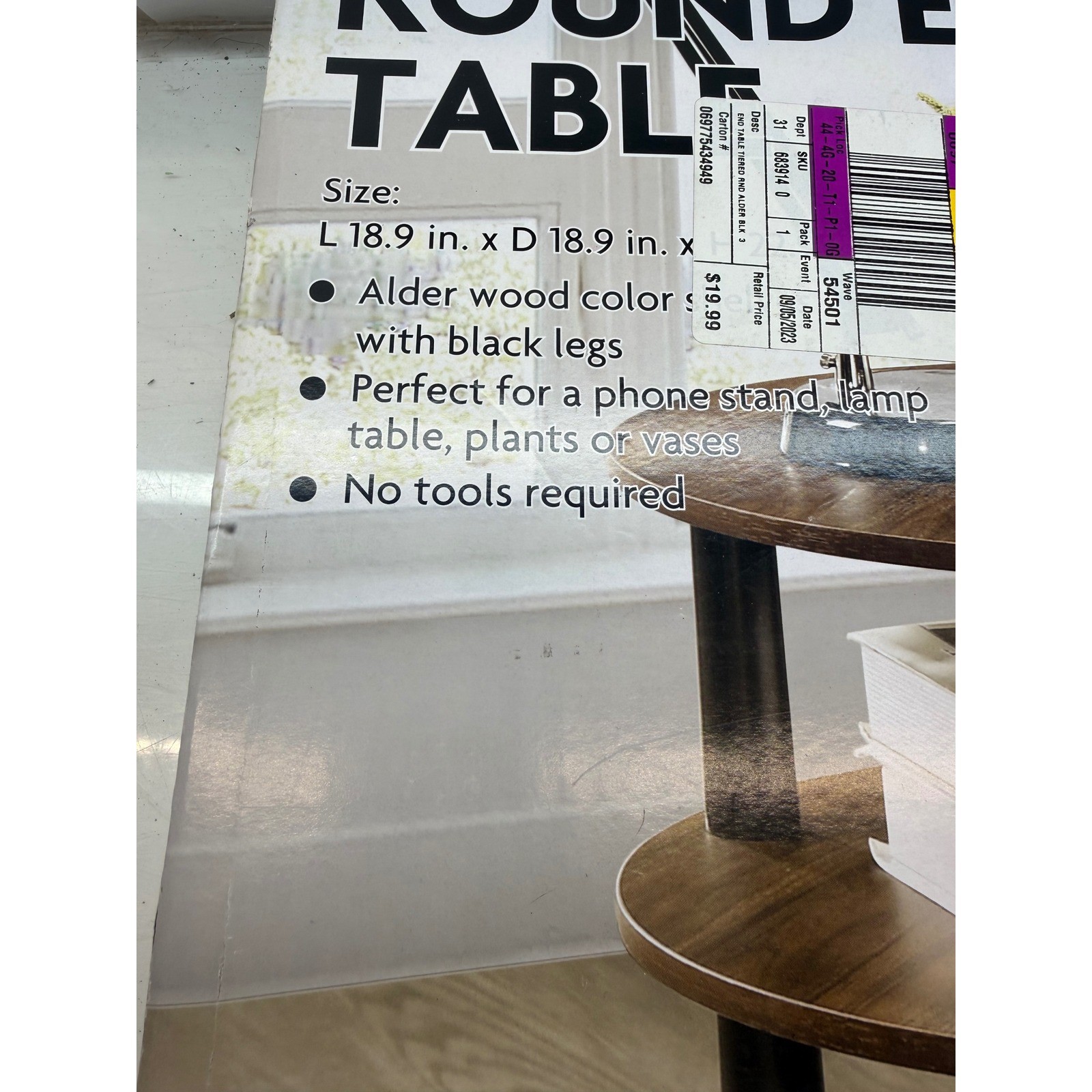 Round End Table 3-Tier Alder Wood Color Black Legs No Tools Required 683914 0